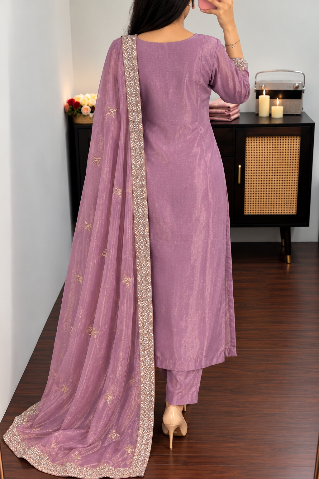 “SHINE” Beautiful Lavender with gold shimmer tissue kurta set