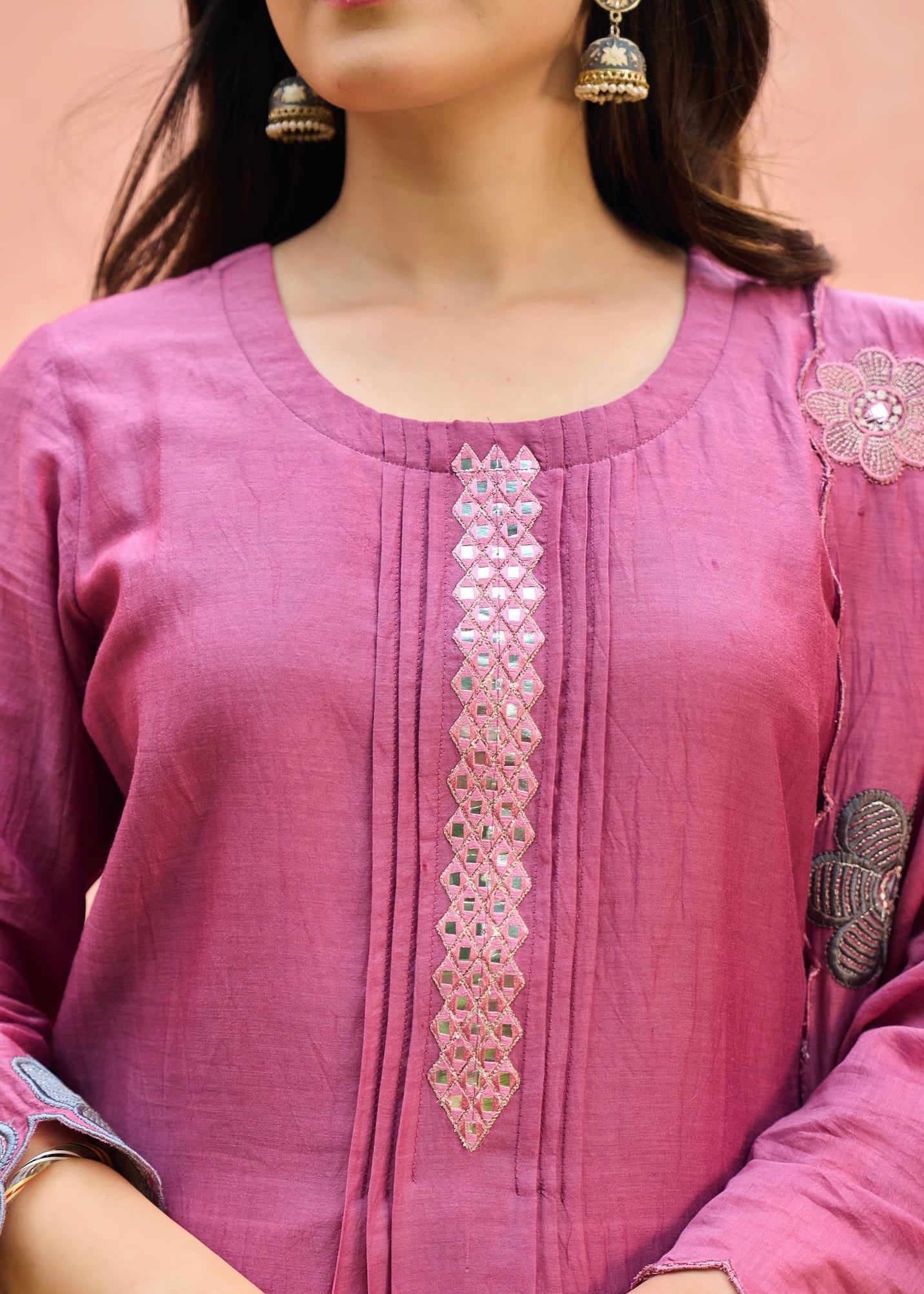 “Anya” Bloomberry Blush Mul Chanderi Suit Set