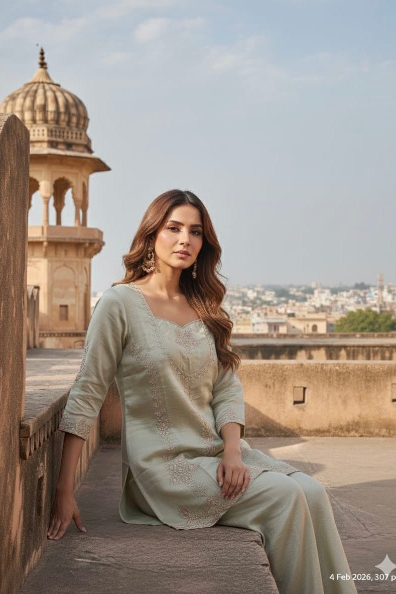 Zarah - Shimmer Tissue Short Kurta Bottom set