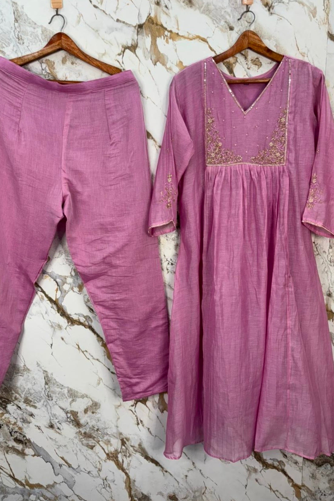 ✨ Gulnoor – Lilac Mauve Mul Chanderi A-Line Kurta Set with Dupatta