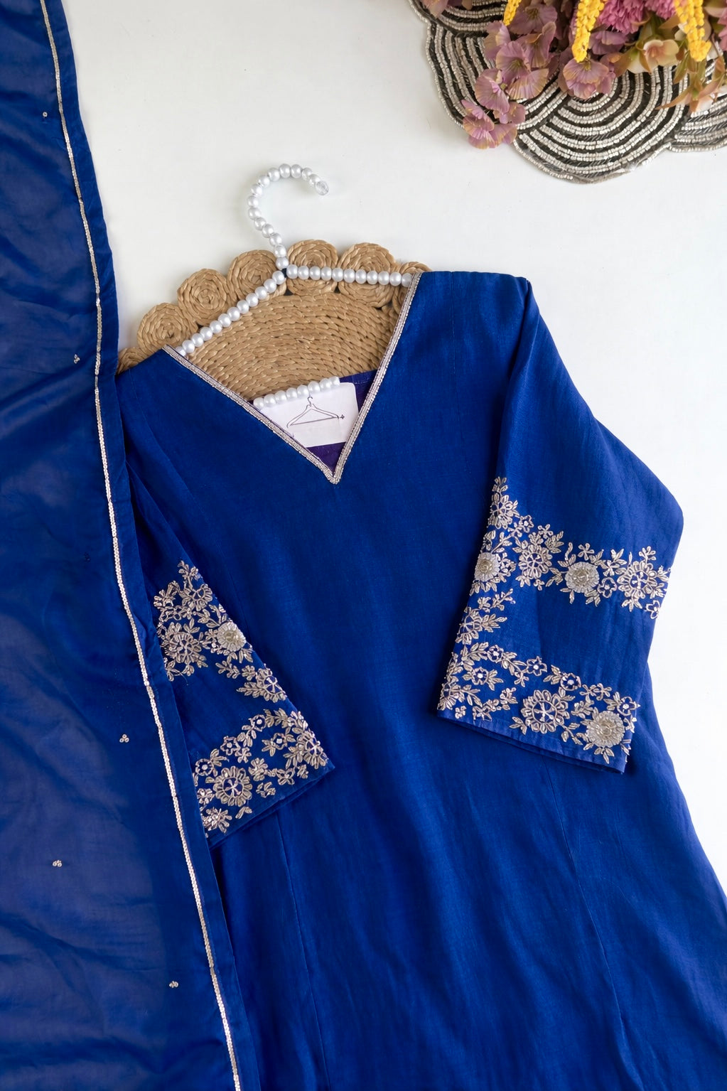 💙”Magic- Party Wear Royal Blue Mul Chanderi A Line Suit set 🛍️