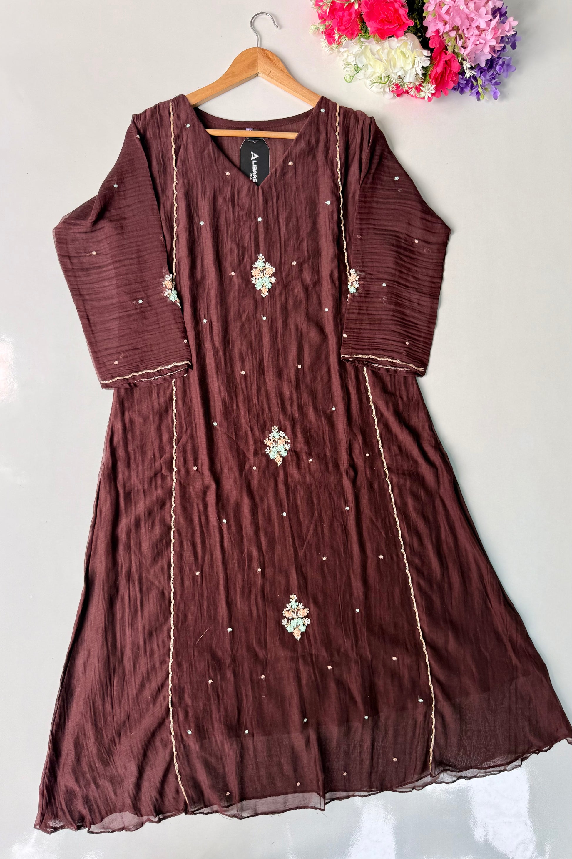 ✨Myra - Brown Mul Chanderi A-Line Anarkali Kurta set
