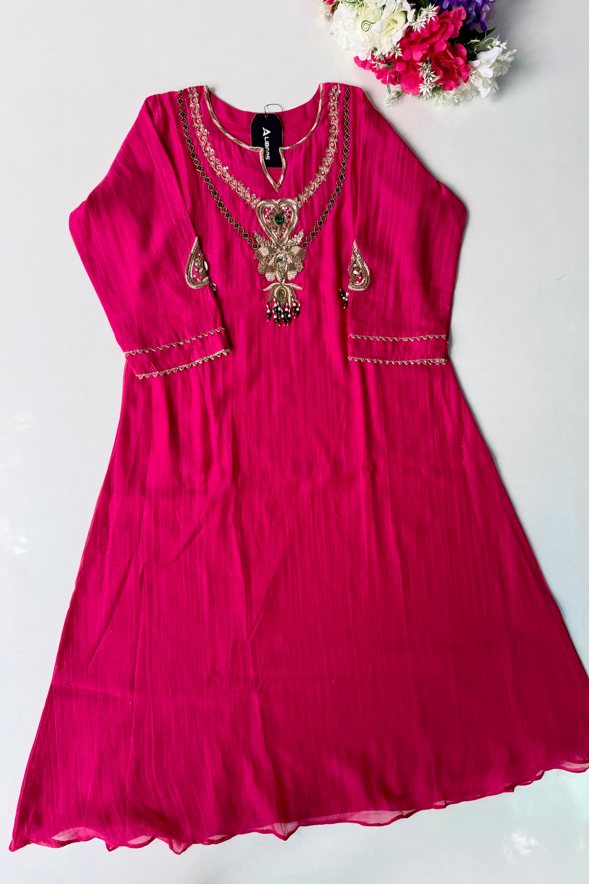 ✨”Falak - Premium Royal Pink Mul Chanderi A-Line Kurta Set