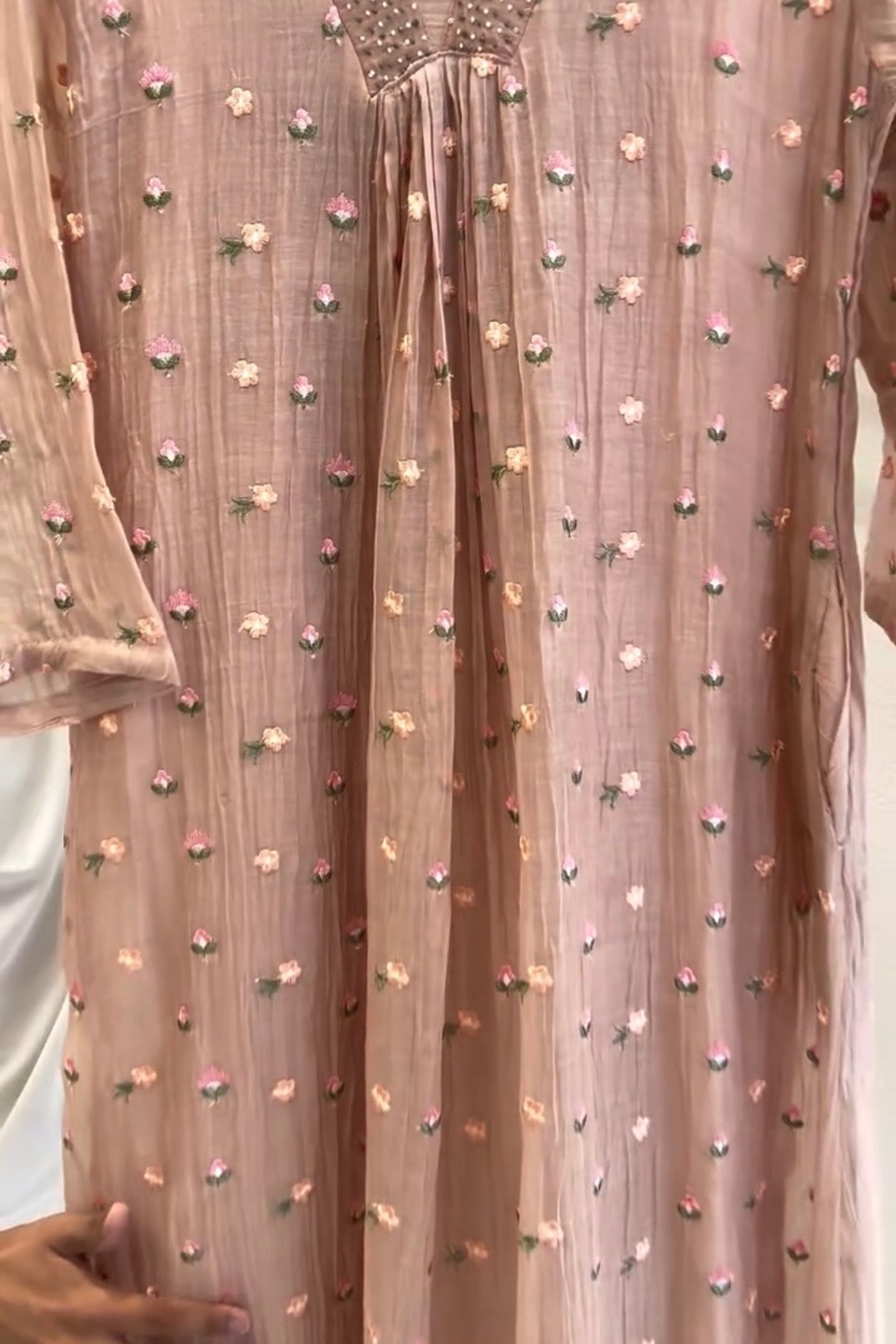 ✨”Aafiya – Premium Mul Chanderi Floral Handwork A-Line Kurta Set
