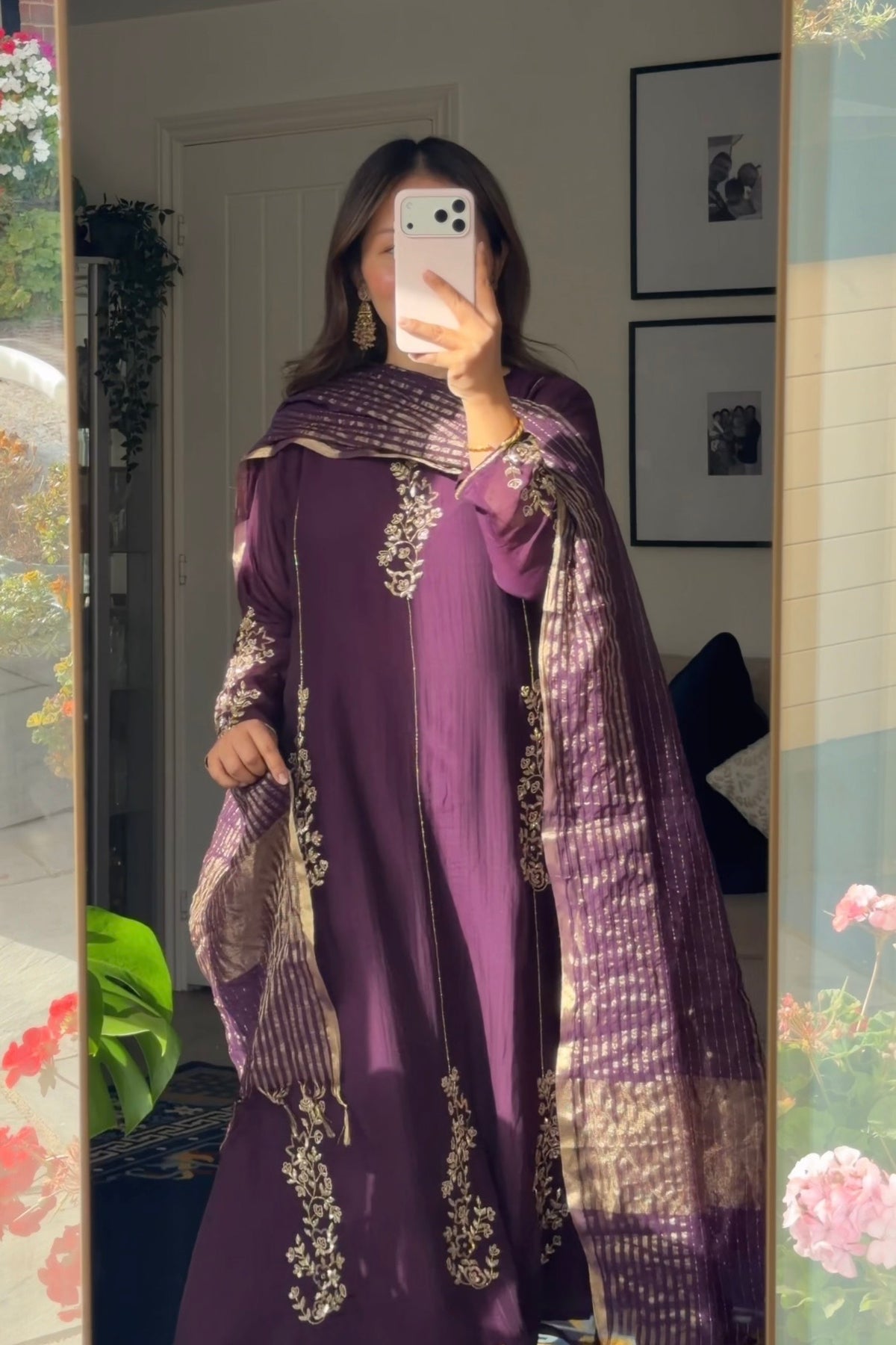 ✨Rida - Premium Purple Mul Chanderi A-Line Kurta Set