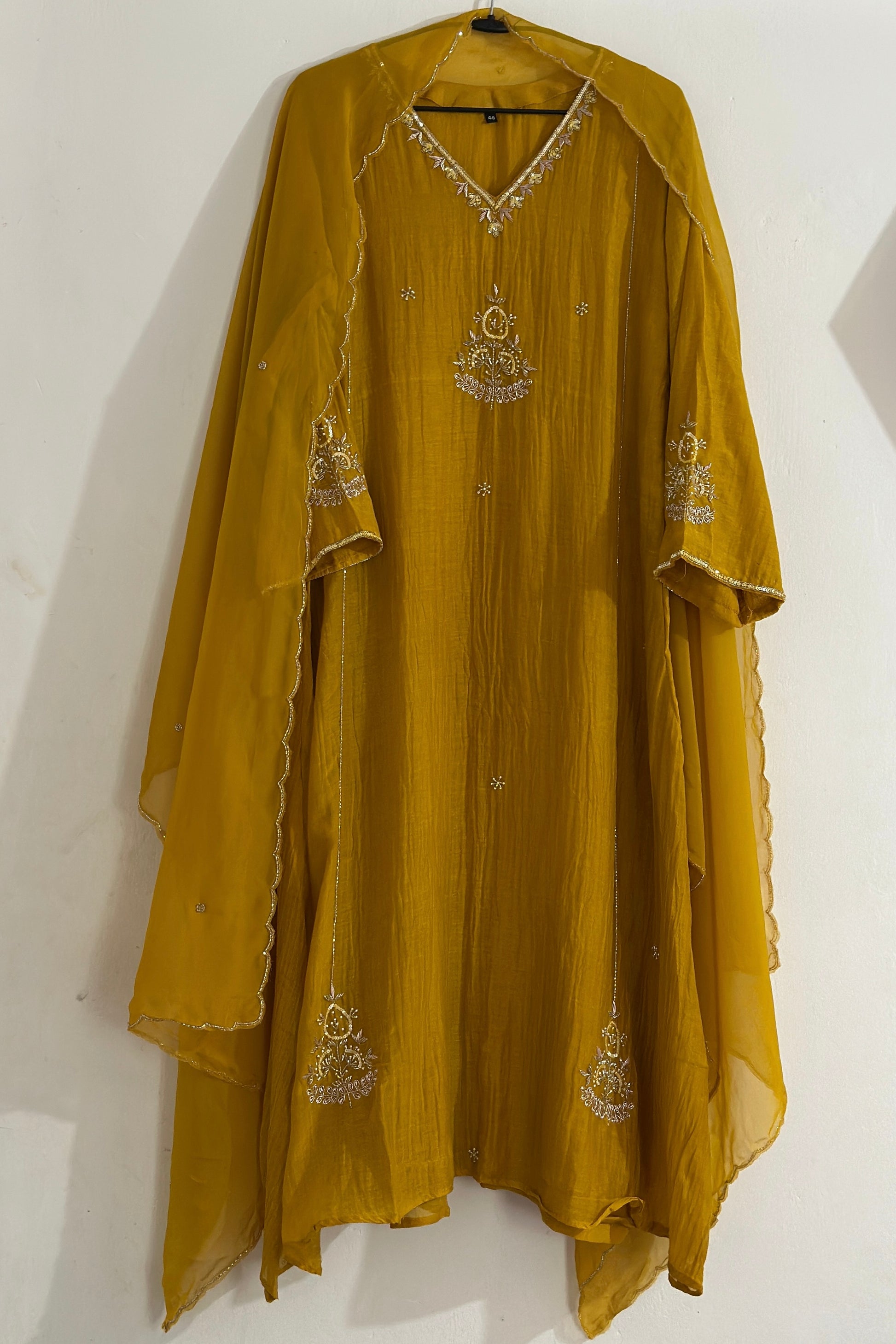 ✨”Zaria - Mustard Mul Chanderi A-Line Kurta Set 💛