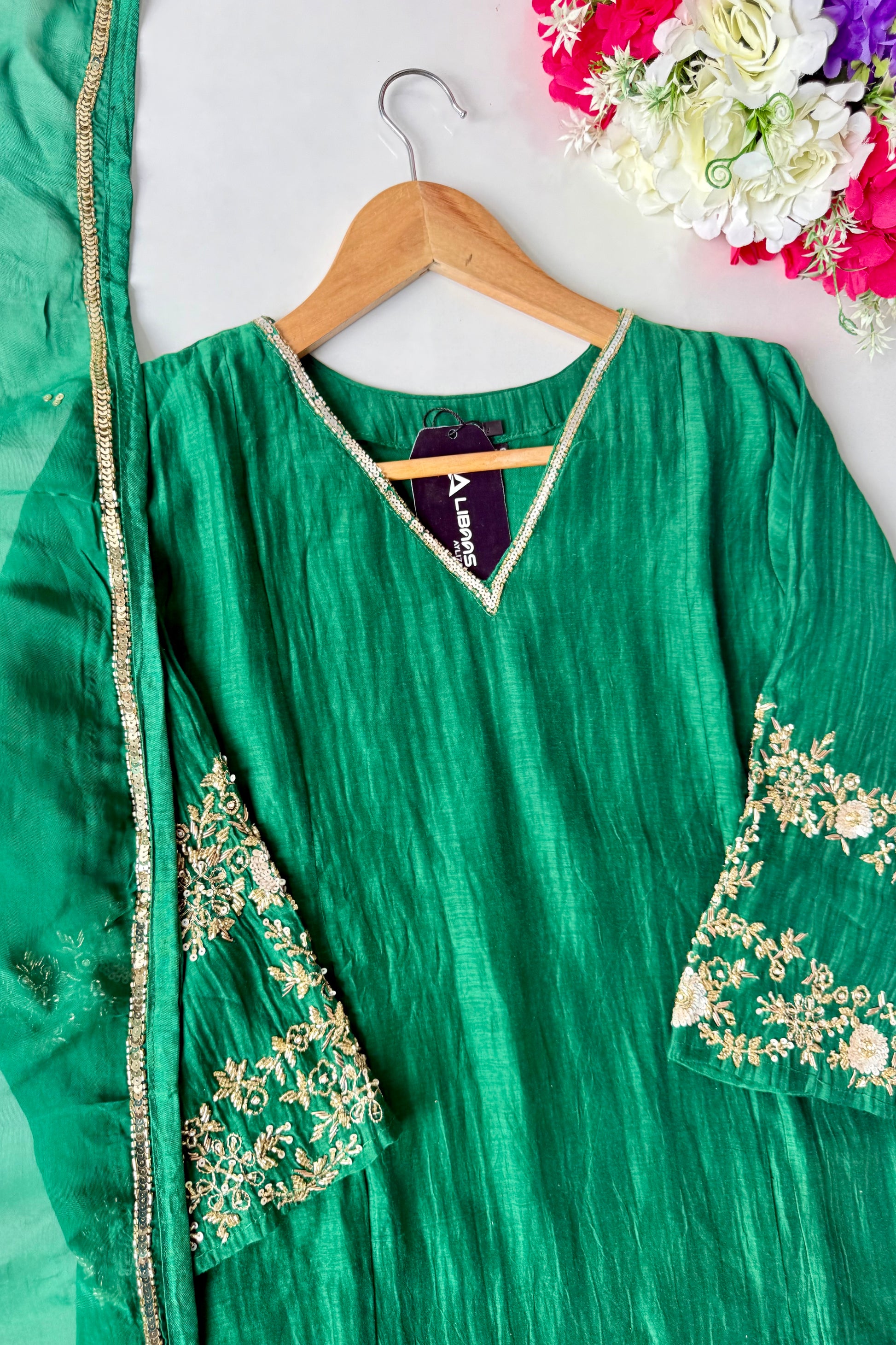 ✨”Amaya - Premium Green Mul Chanderi A-Line Kurta Set