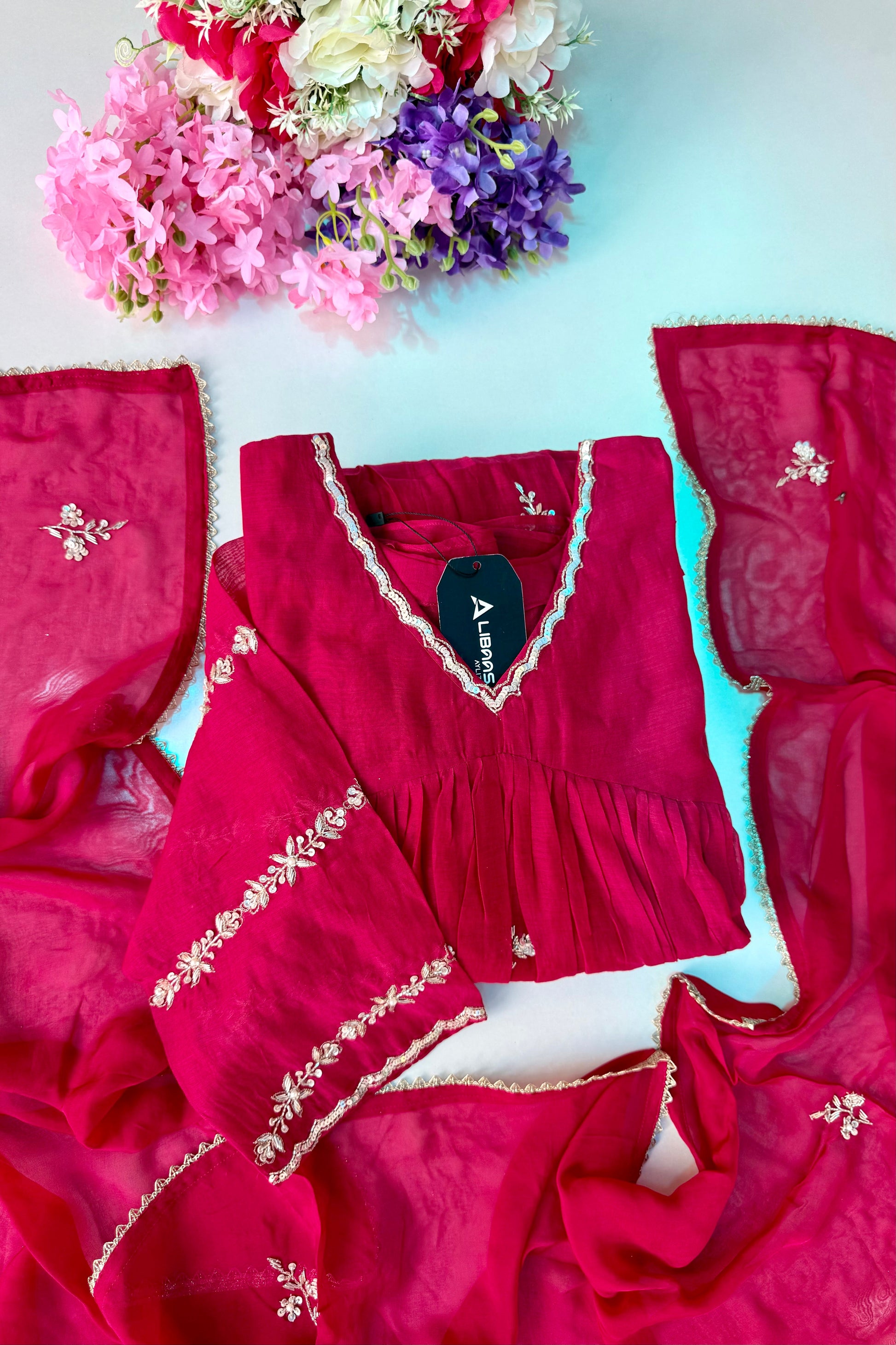 ❤️Princess – Premium Pink Mul Chanderi A Line Kurta Set