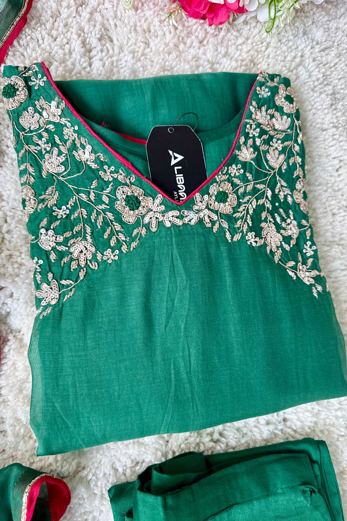 ✨Myra - Premium Green Mul Chanderi A-Line Anarkali Kurta set