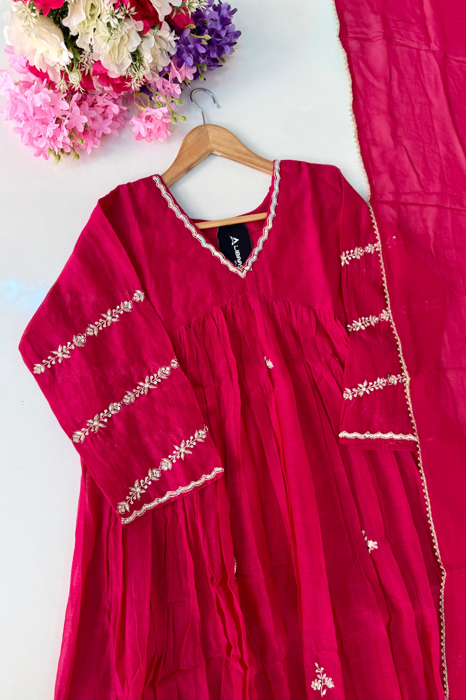 ❤️Princess – Premium Pink Mul Chanderi A Line Kurta Set