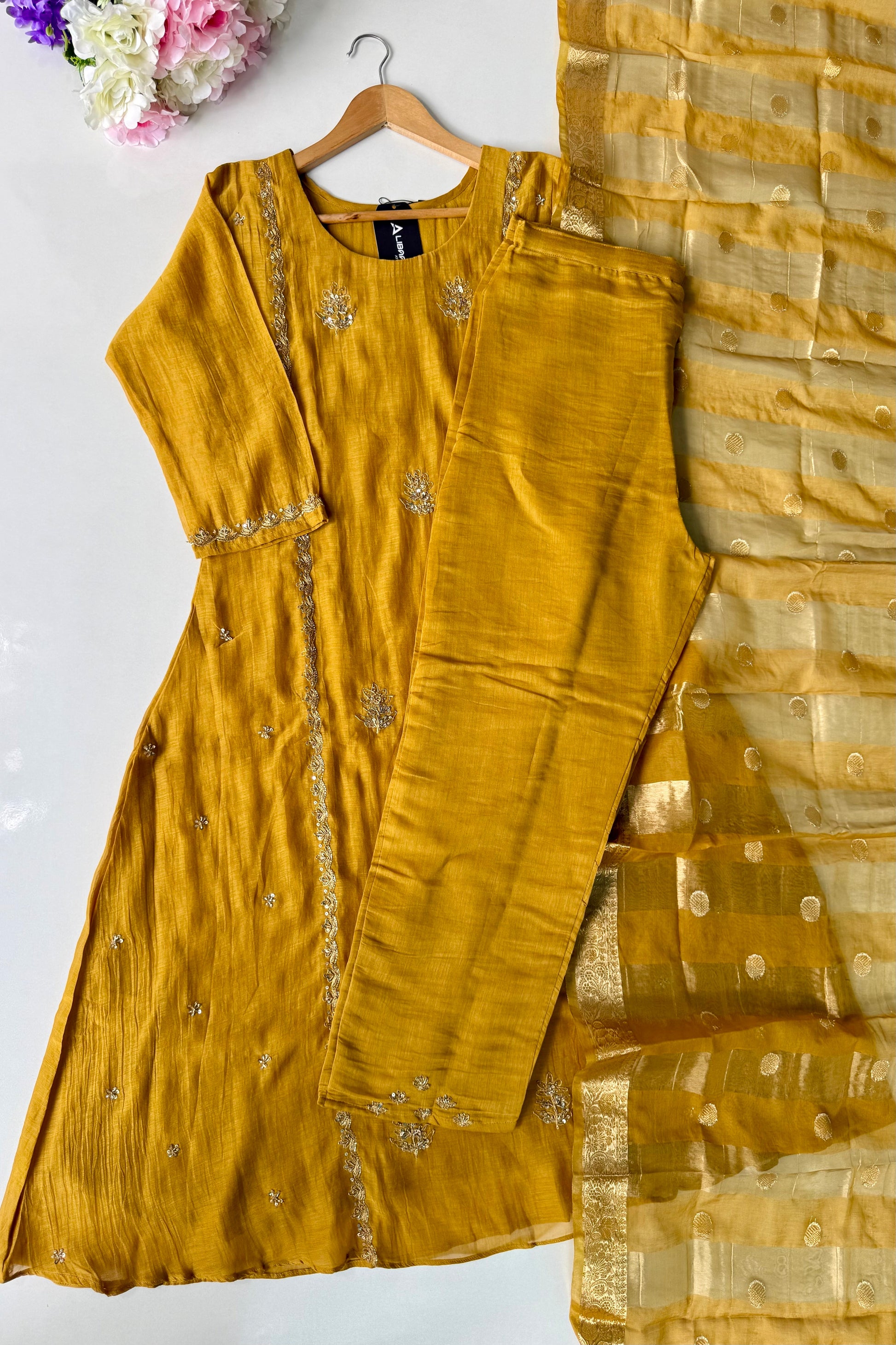 “Ujjwal” Trending yellow Mul Chanderi A Line Kurta set 🛍️