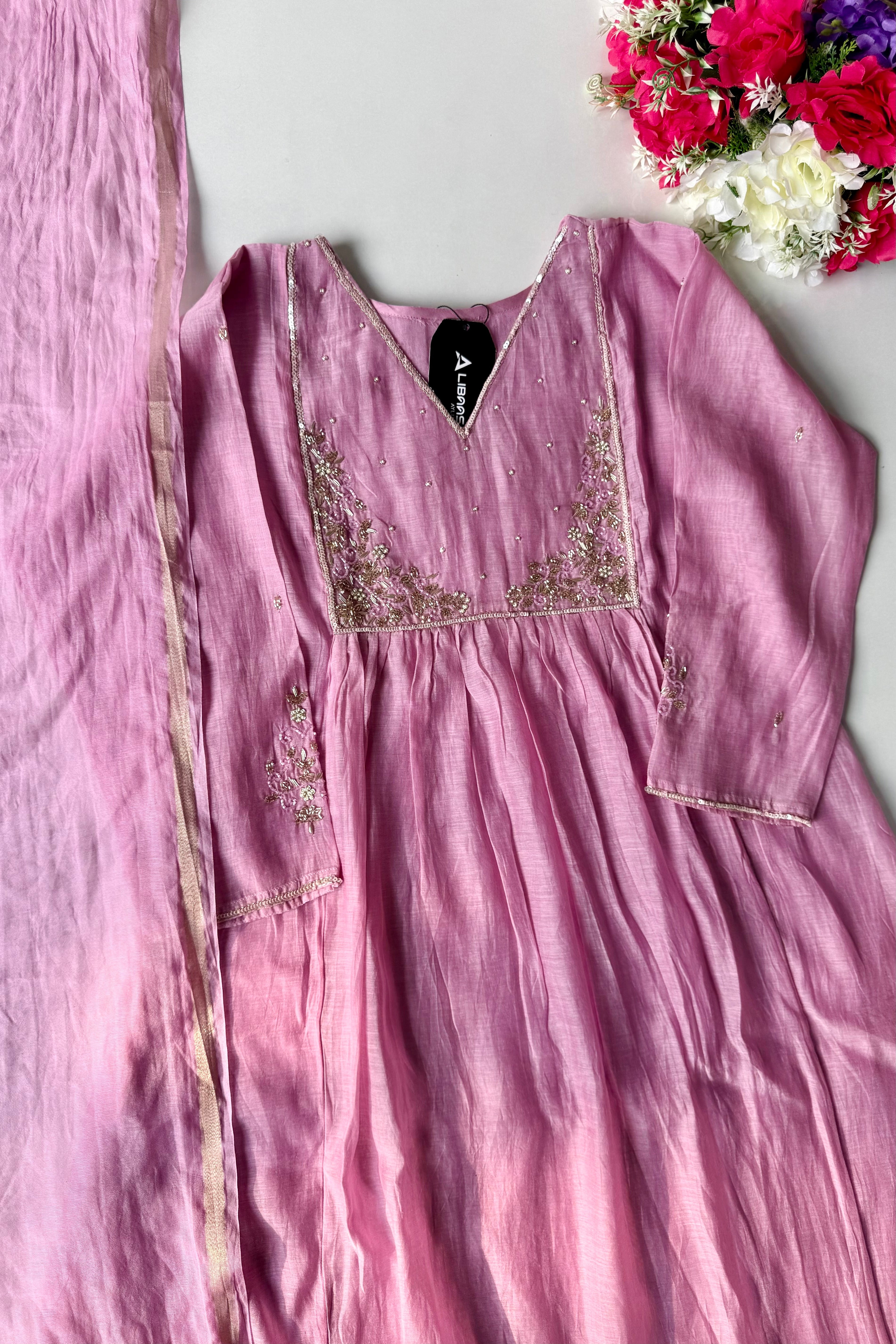 ✨ Gulnoor – Lilac Mauve Mul Chanderi A-Line Kurta Set with Dupatta