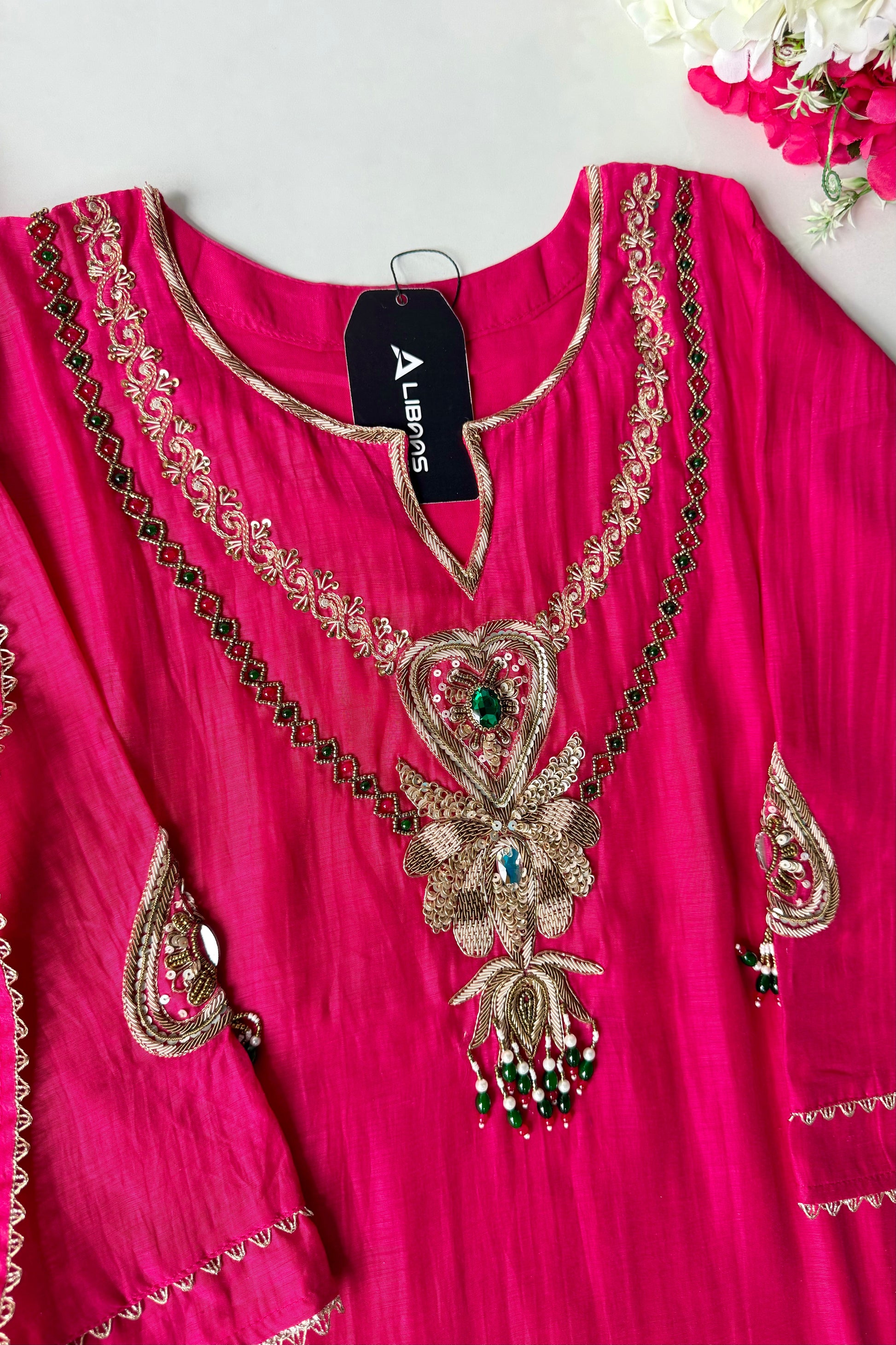 “Diamond” Trending Premium Pink  Mul Chanderi A Line Suit set 🛍️