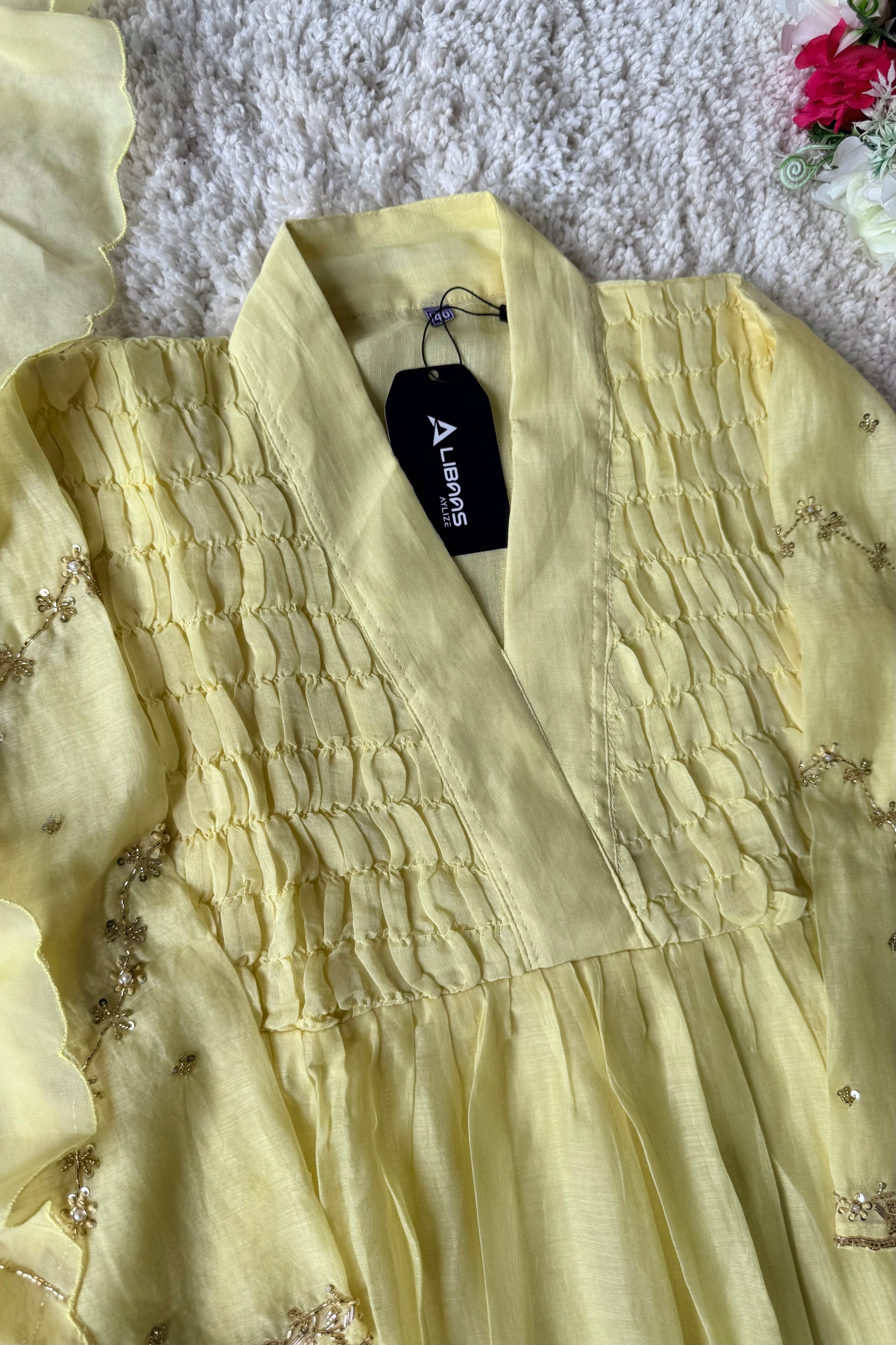 ✨Umang- Premium Yellow Mul Chanderi Anarkali Kurta Set