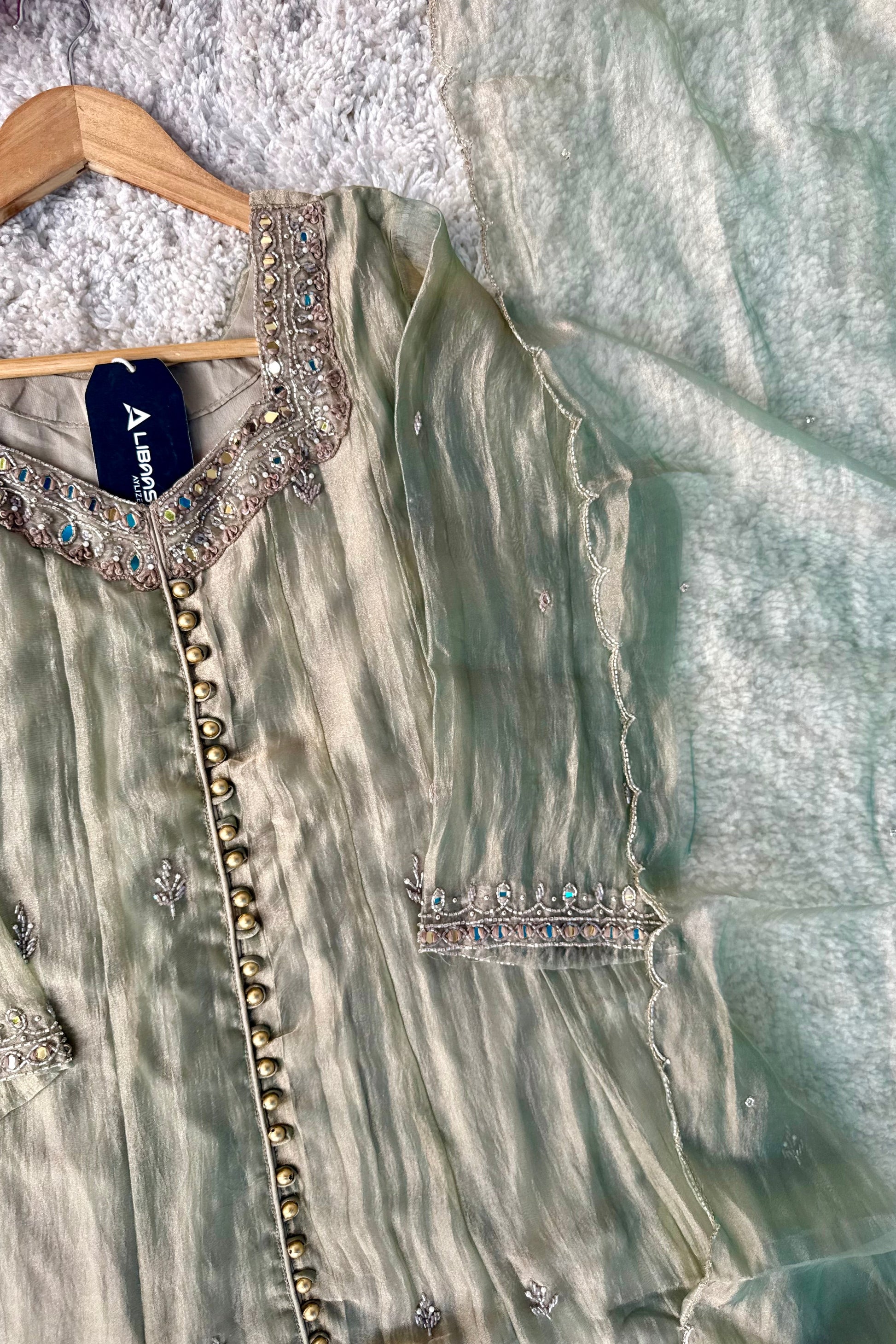 ✨Aiyana- Crushed Tissue Heavy Handwork Anarkali Suit