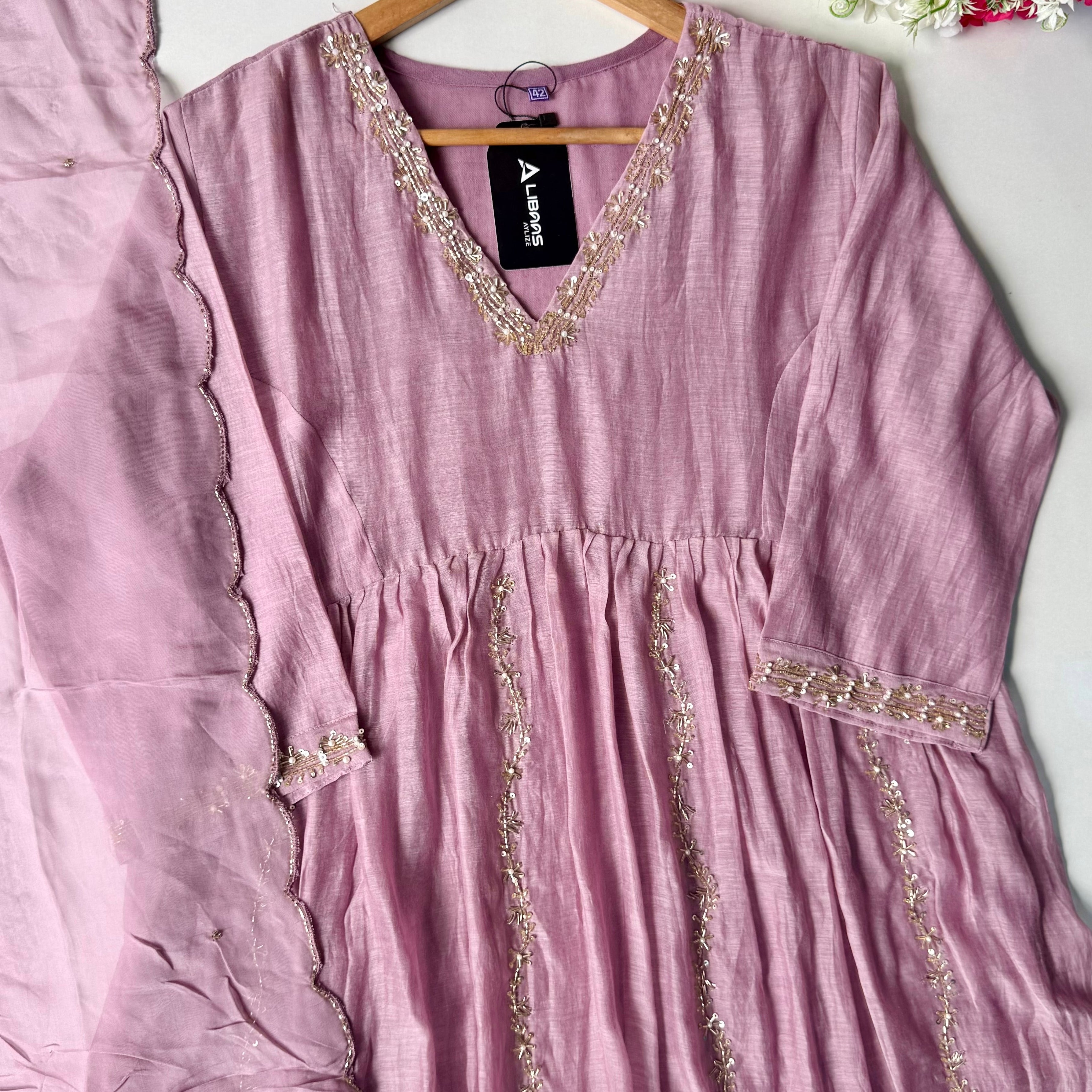 ✨Florence - Mauve Rosewood Mul Chanderi Anarkali Suit set 🛍️