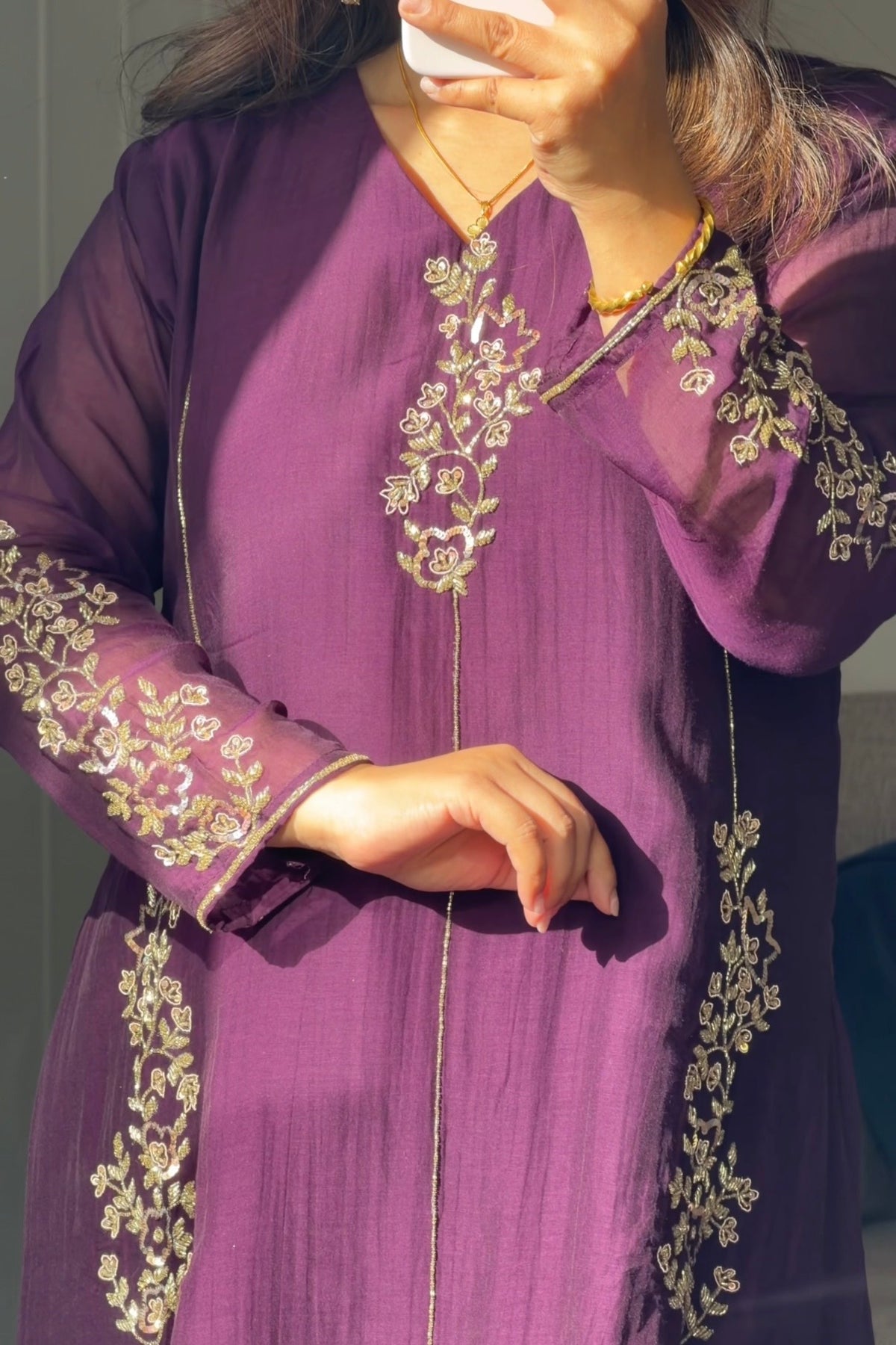 ✨Rida - Premium Purple Mul Chanderi A-Line Kurta Set