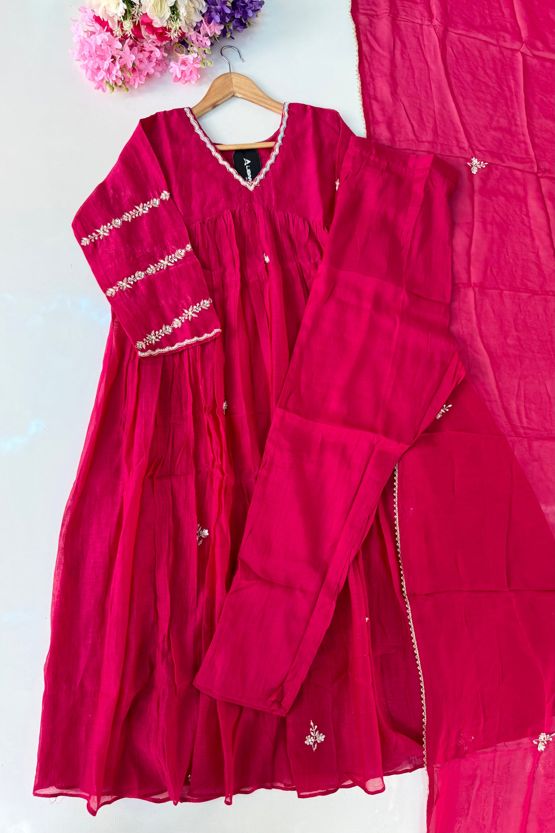 ❤️Princess – Premium Pink Mul Chanderi A Line Kurta Set