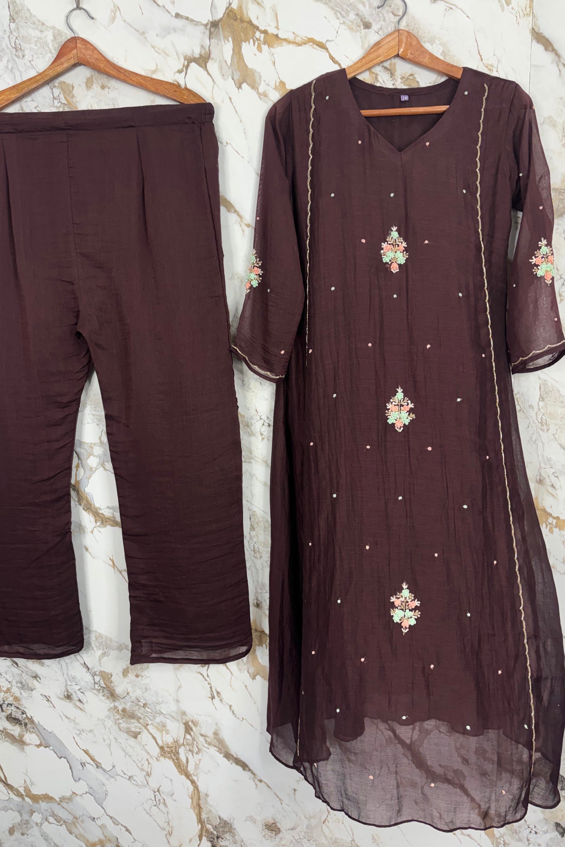 ✨Myra - Brown Mul Chanderi A-Line Anarkali Kurta set