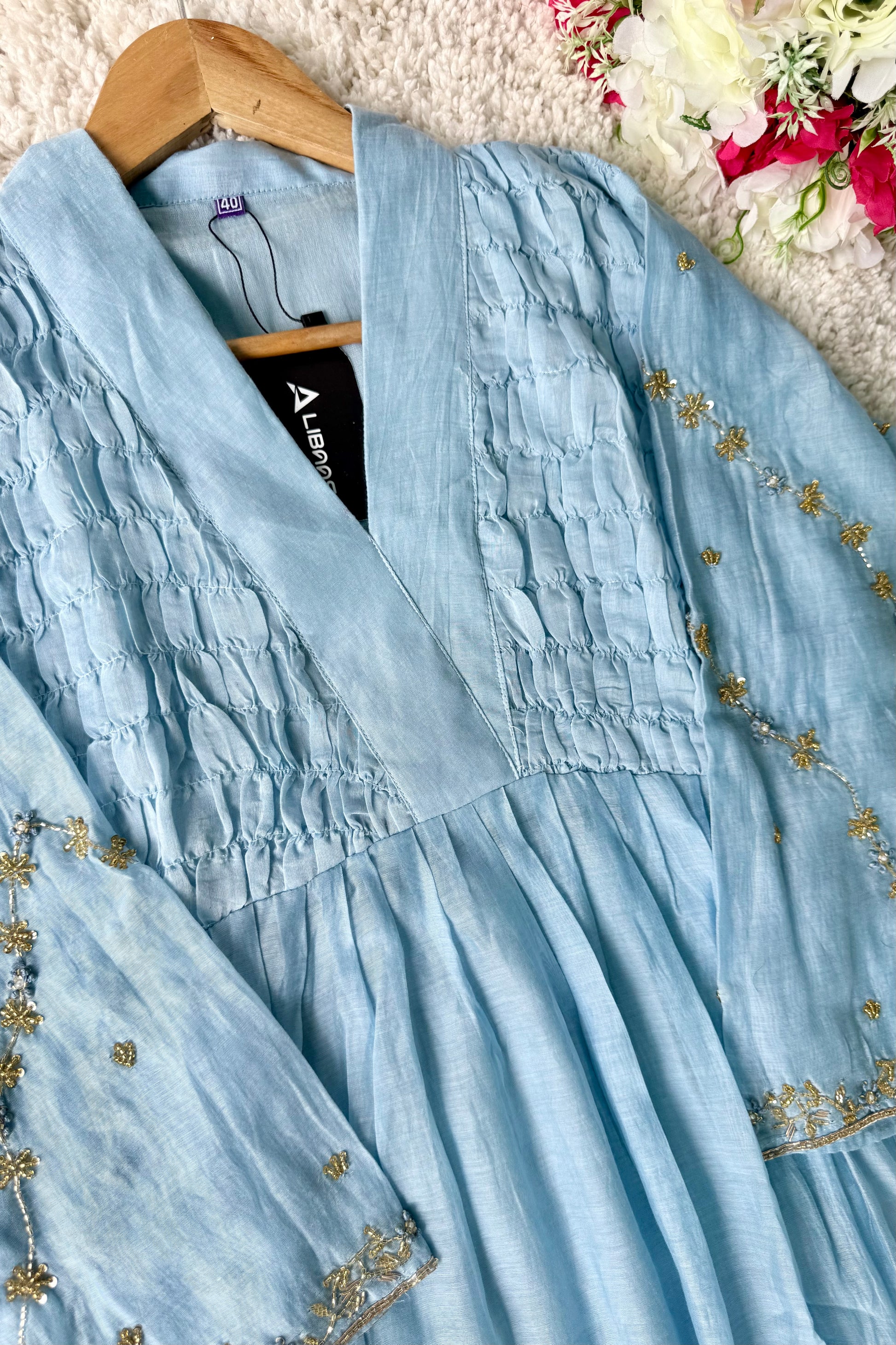 ✨Umang- Premium Blue Mul Chanderi Anarkali Kurta Set