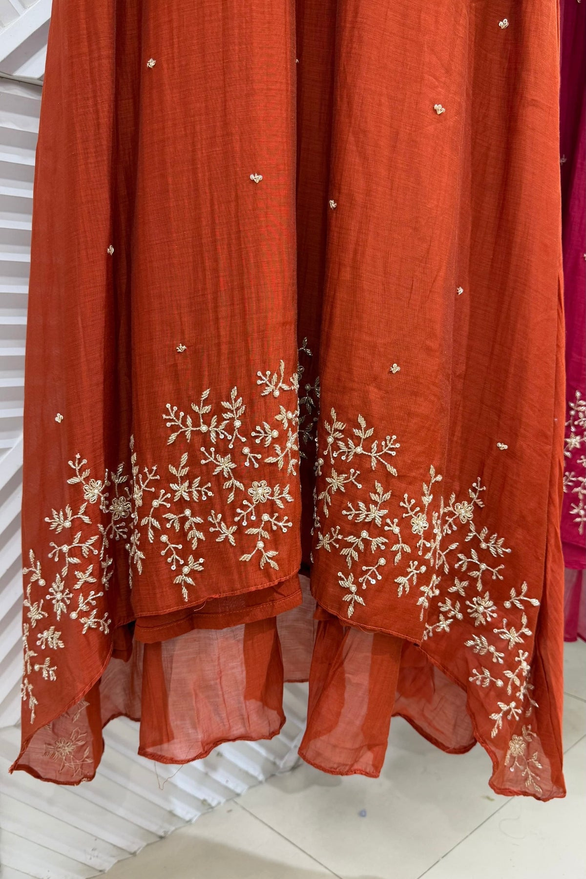 ✨Samaira - Premium Banaras mul chanderi Daman work A Line Kurta Set