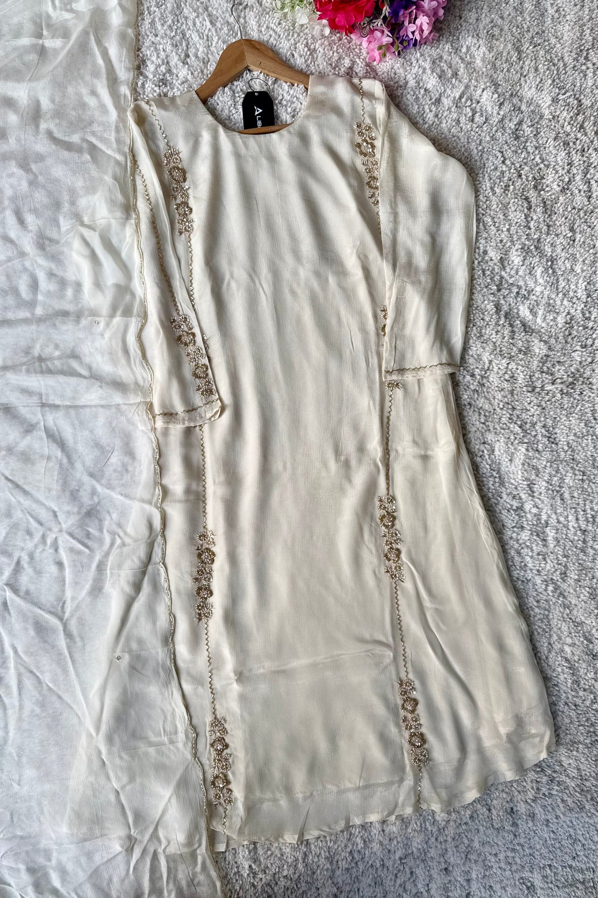 ✨Amara -Introducing Cream Heavy Handwork Chinnon A Line Suit