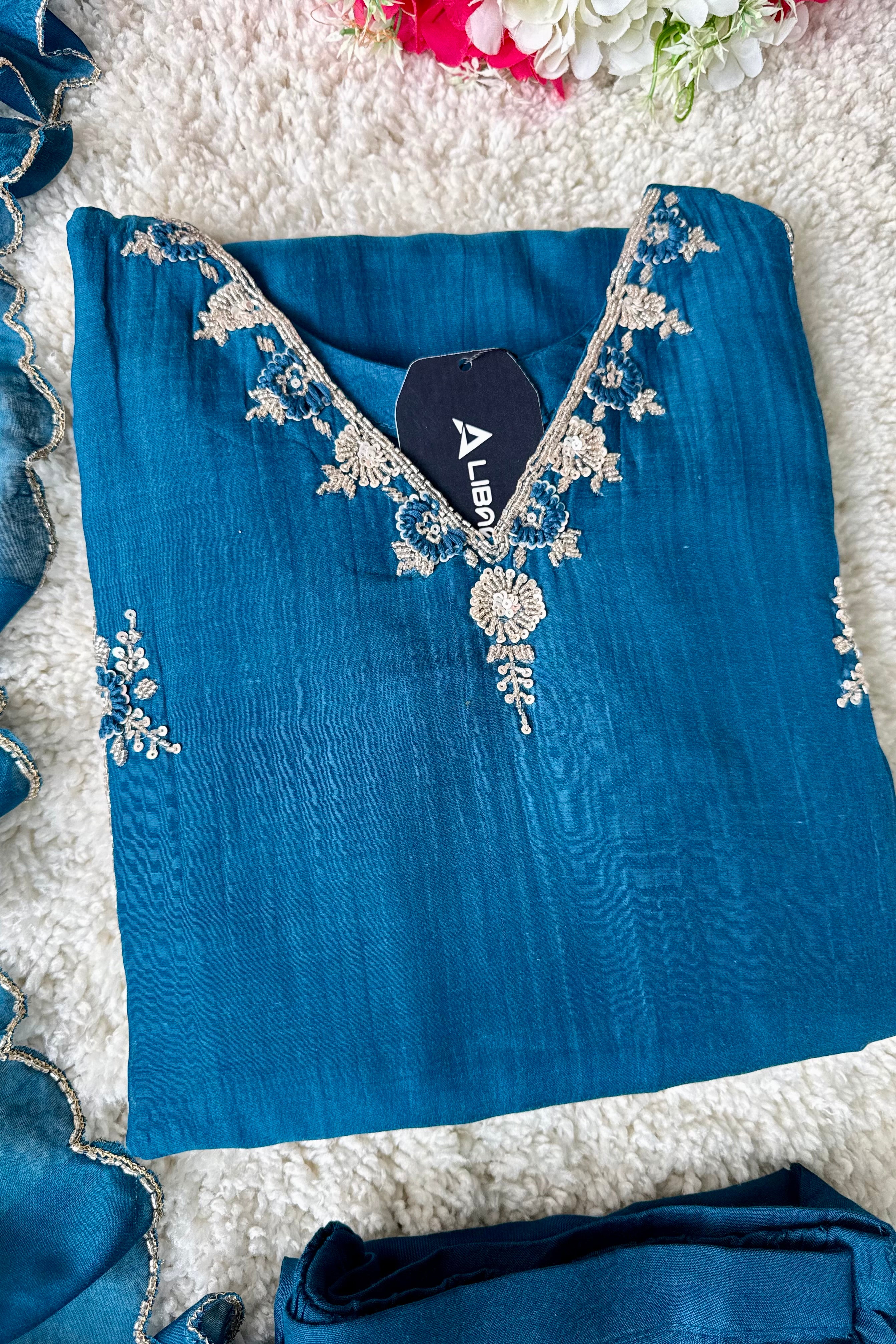✨ Daisy - Premium Blue Mul Chanderi A-Line Anarkali Kurta set