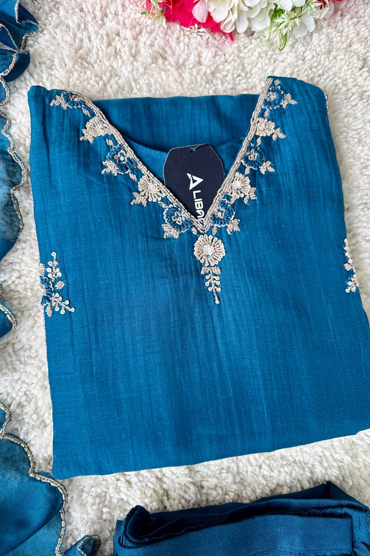 ✨ Daisy - Premium Blue Mul Chanderi A-Line Anarkali Kurta set