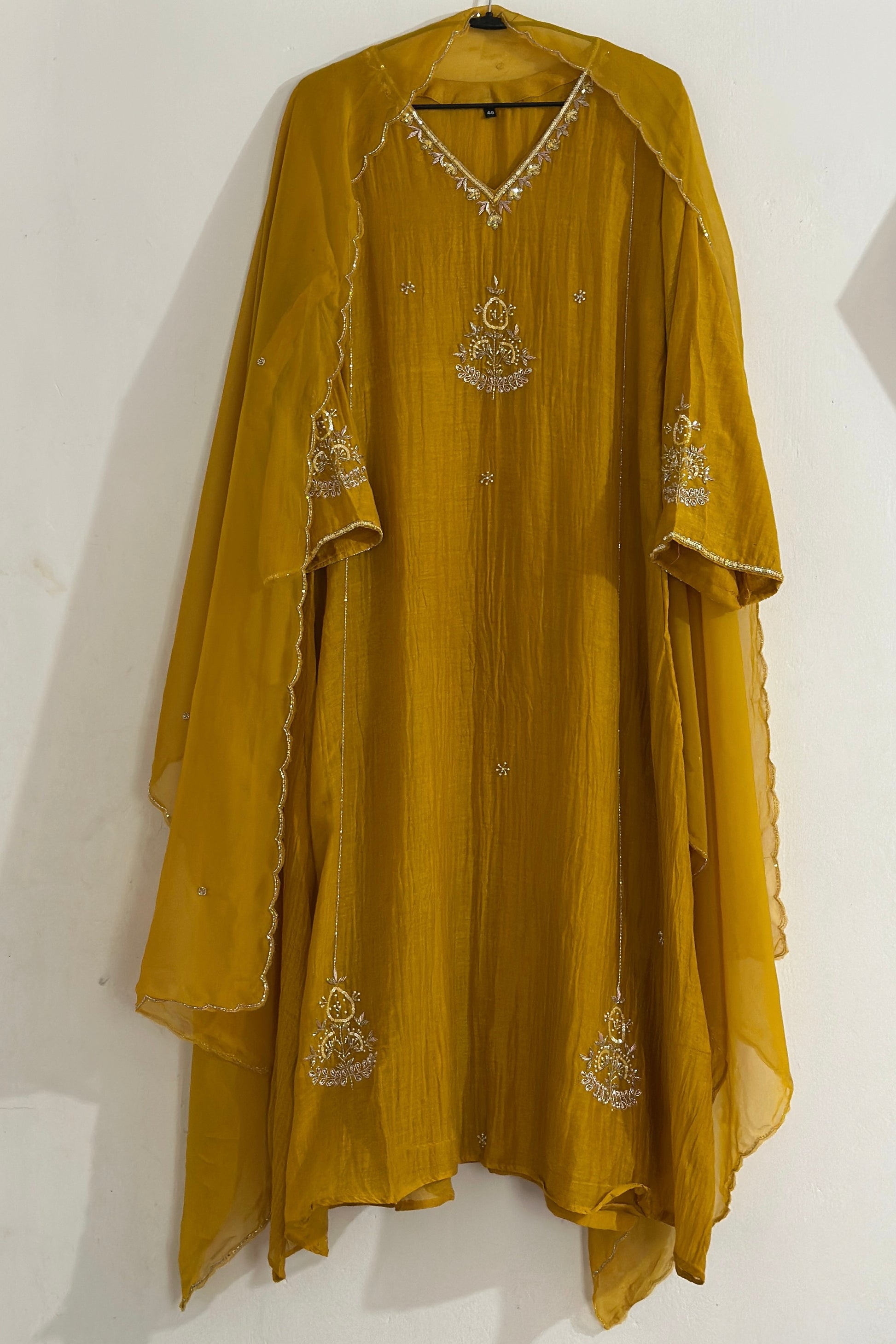 ✨”Zaria - Mustard Mul Chanderi A-Line Kurta Set 💛
