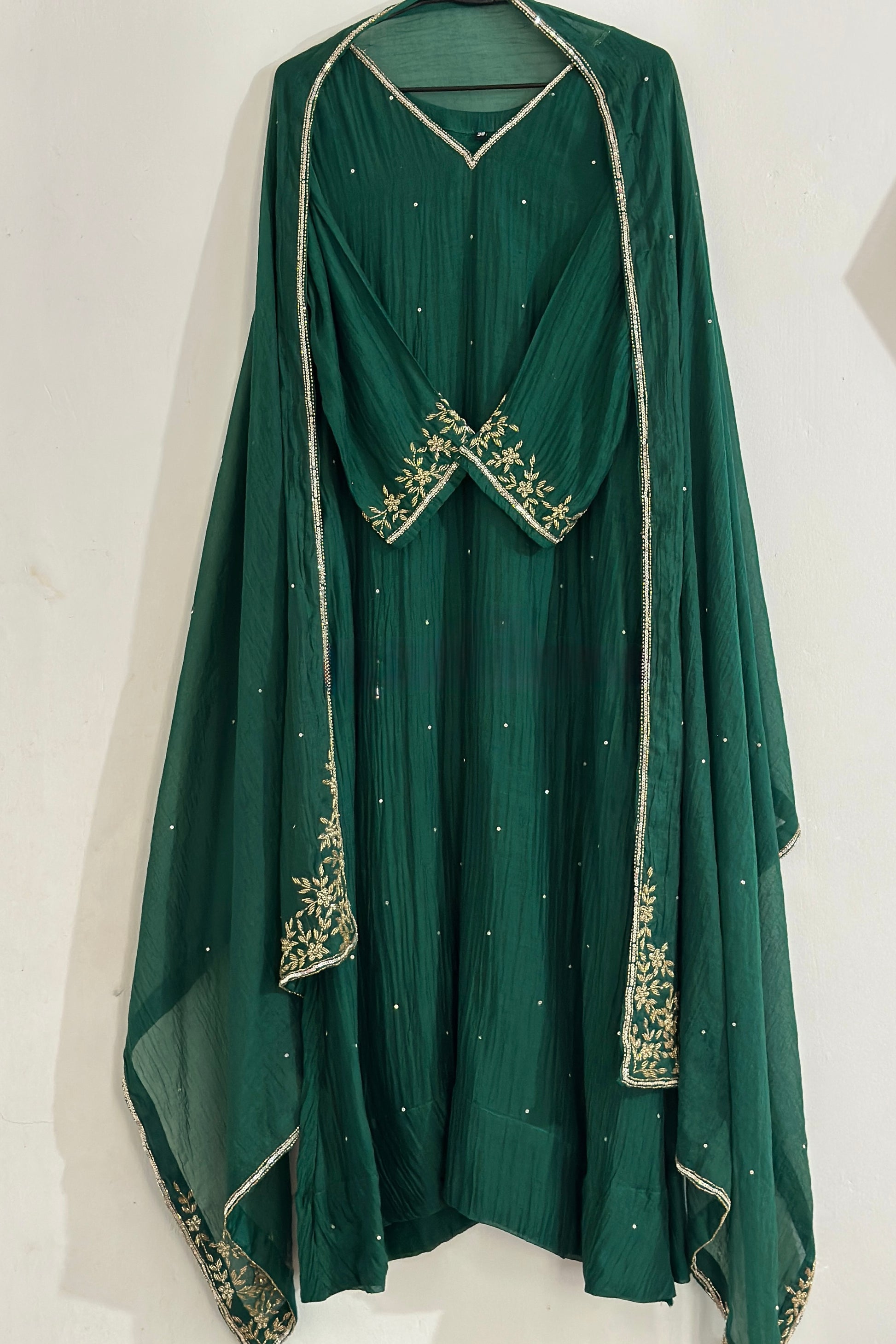 ✨”Anaya - Premium Green Mul Chanderi A-Line Kurta Set
