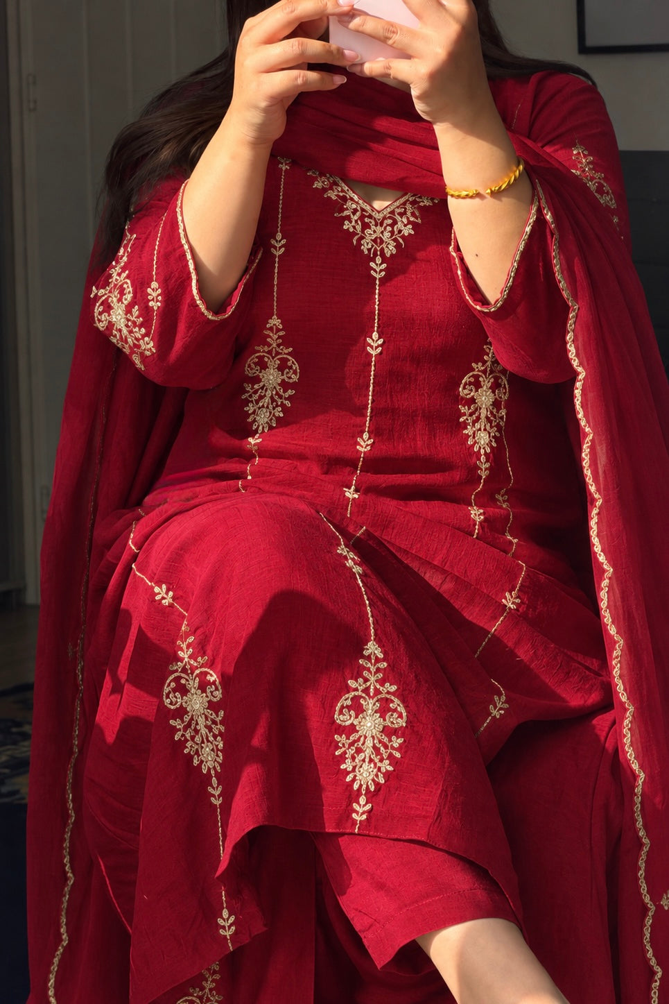 ✨Rida - Diwali Special Red Mul Chanderi A-Line Kurta Set
