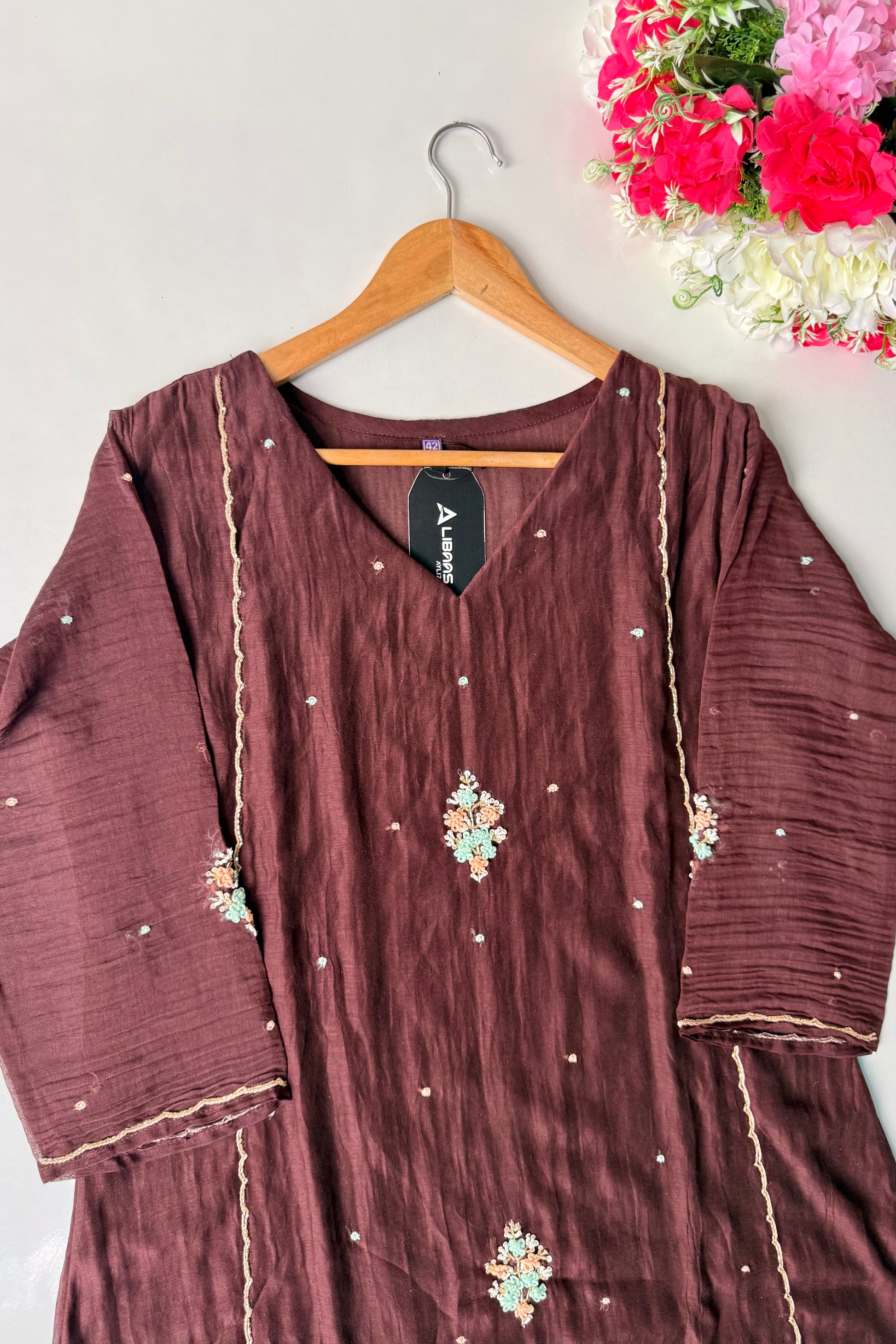 ✨Myra - Brown Mul Chanderi A-Line Anarkali Kurta set