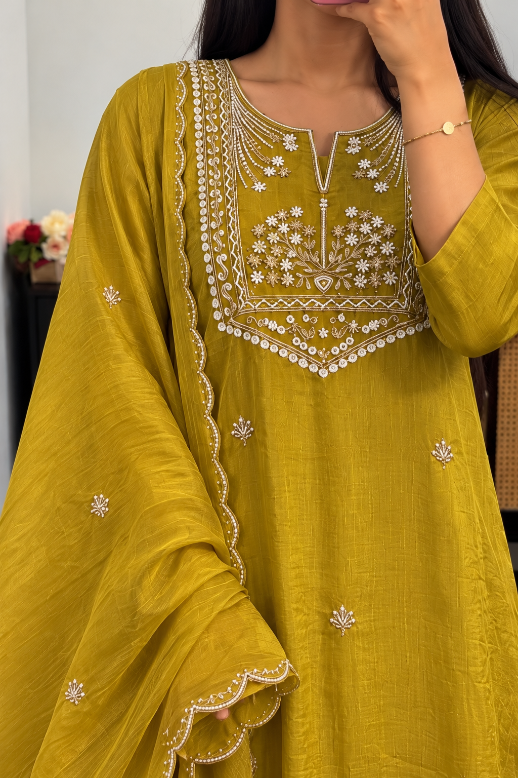 “Shama” Beautiful Lime party wear Tissue silk kurta set