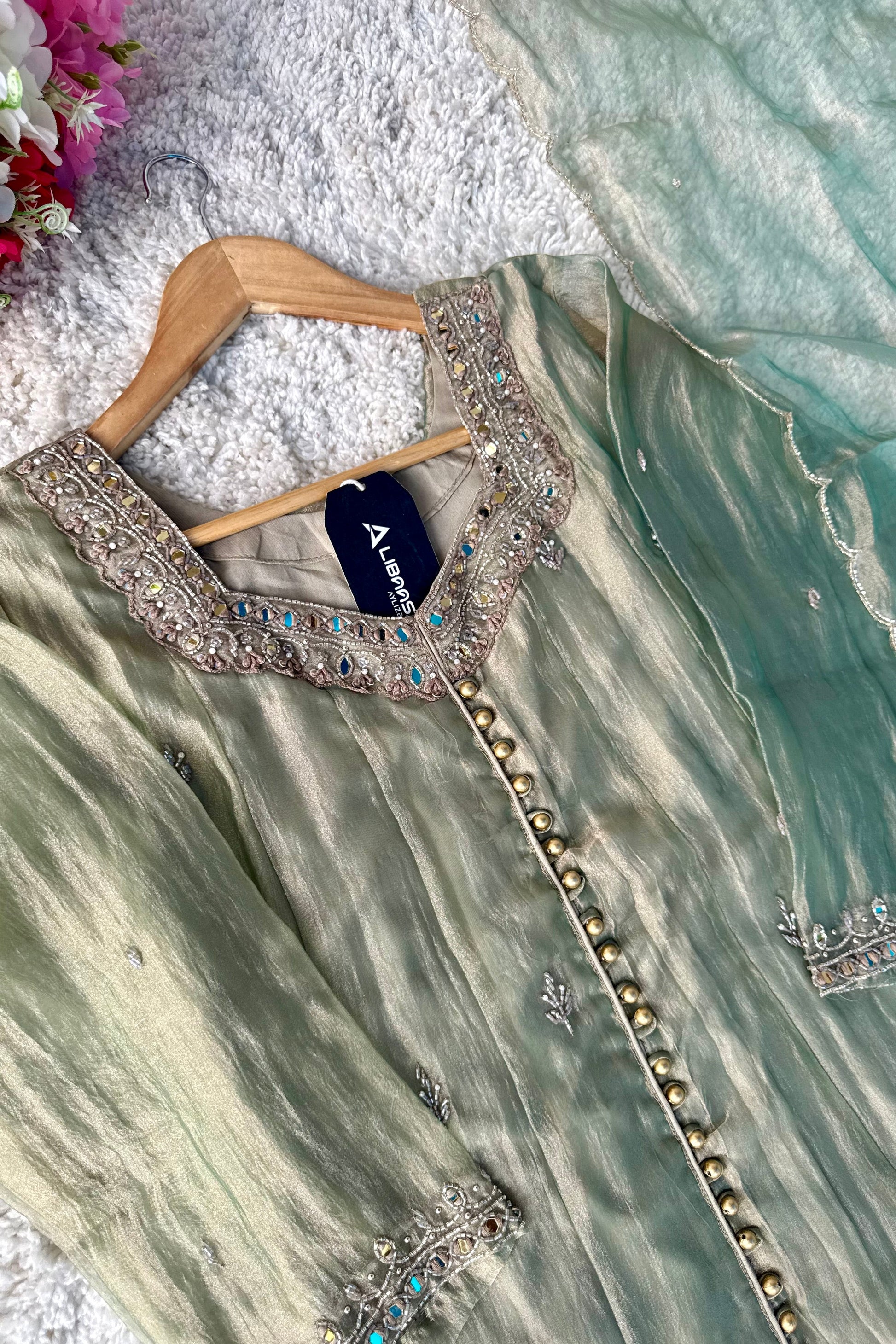 ✨Aiyana- Crushed Tissue Heavy Handwork Anarkali Suit