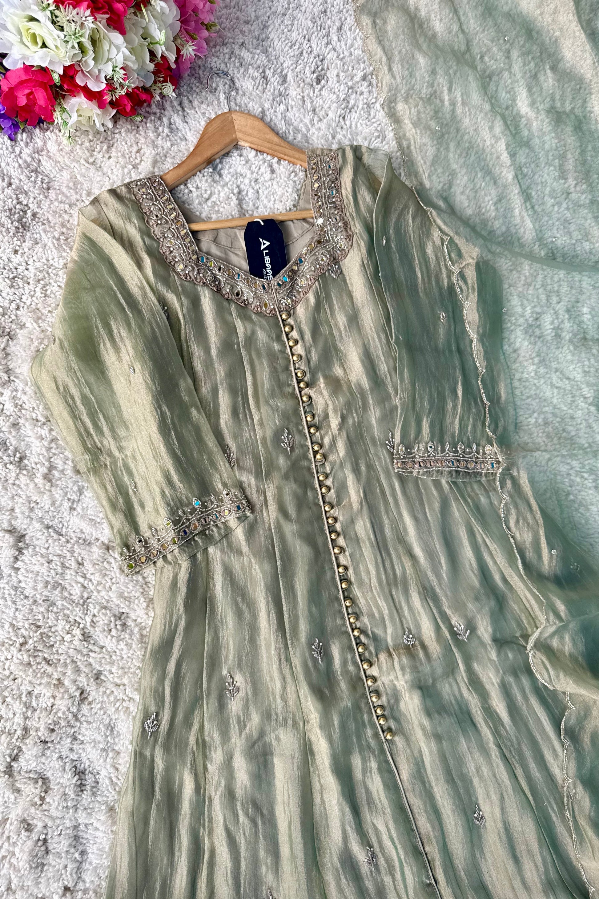 ✨Aiyana- Crushed Tissue Heavy Handwork Anarkali Suit