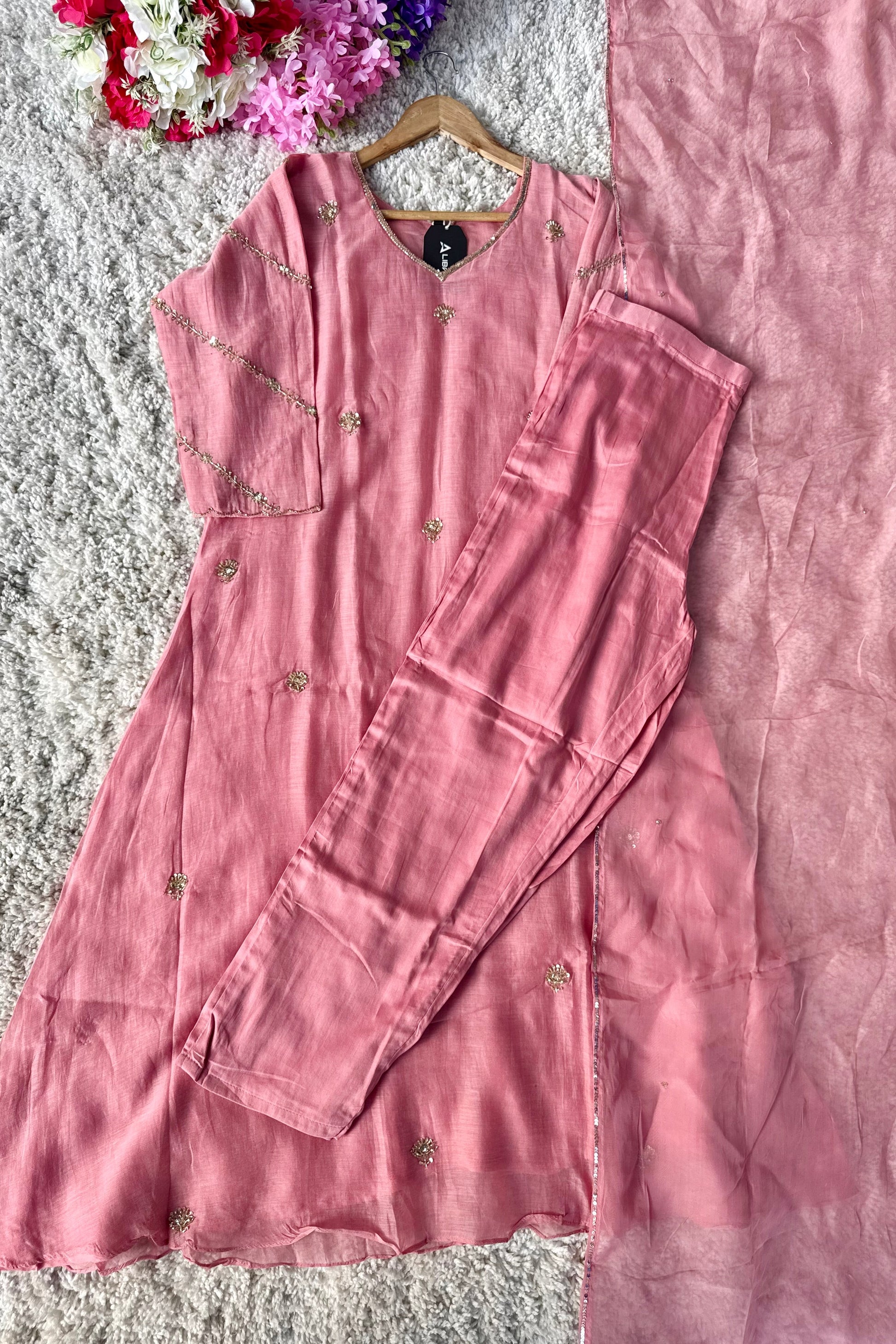 ✨”Unique- Party Wear Mul Chanderi A Line Kurta set 🛍️