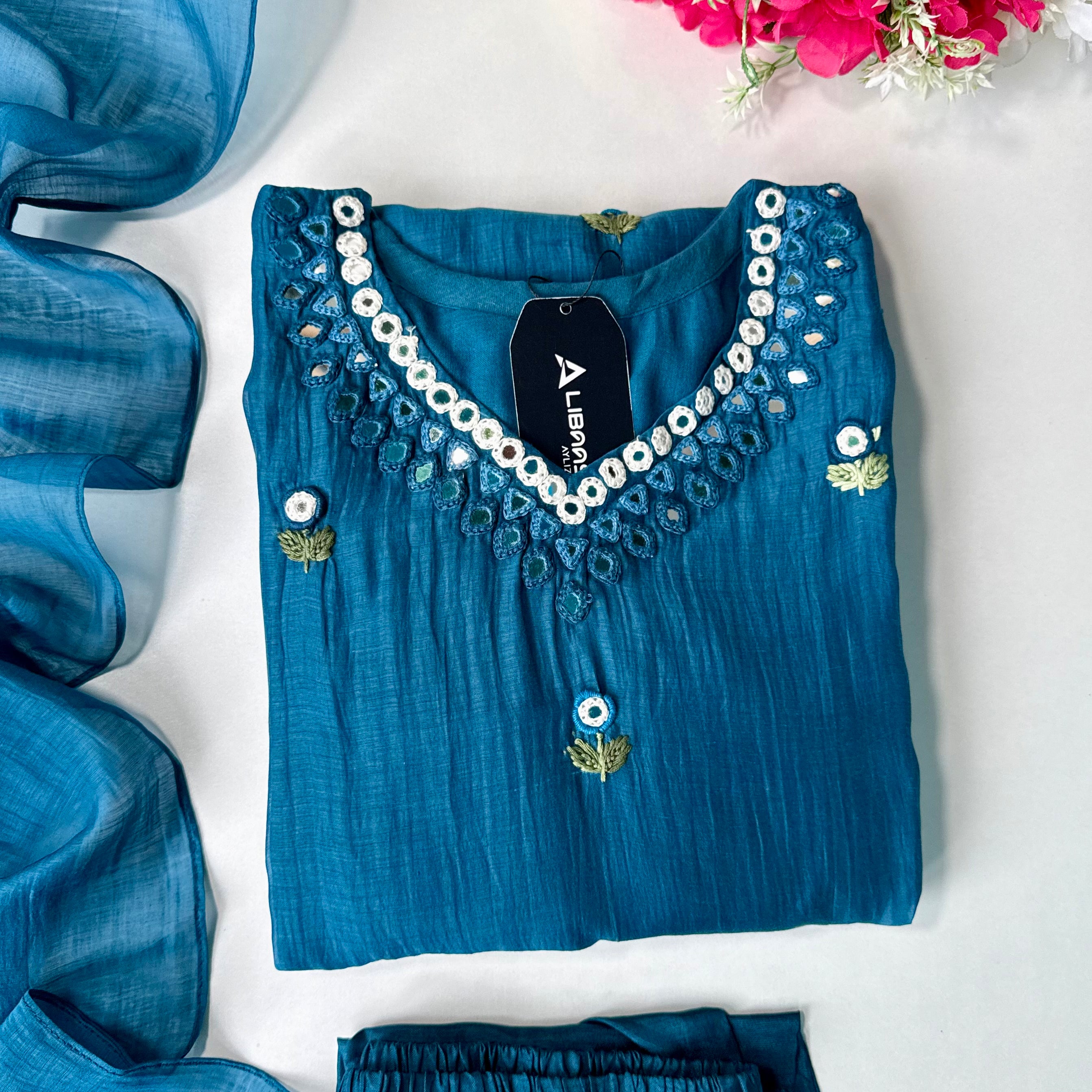 ✨”Ruby - Premium Blue Mul Chanderi A-Line Kurta Set