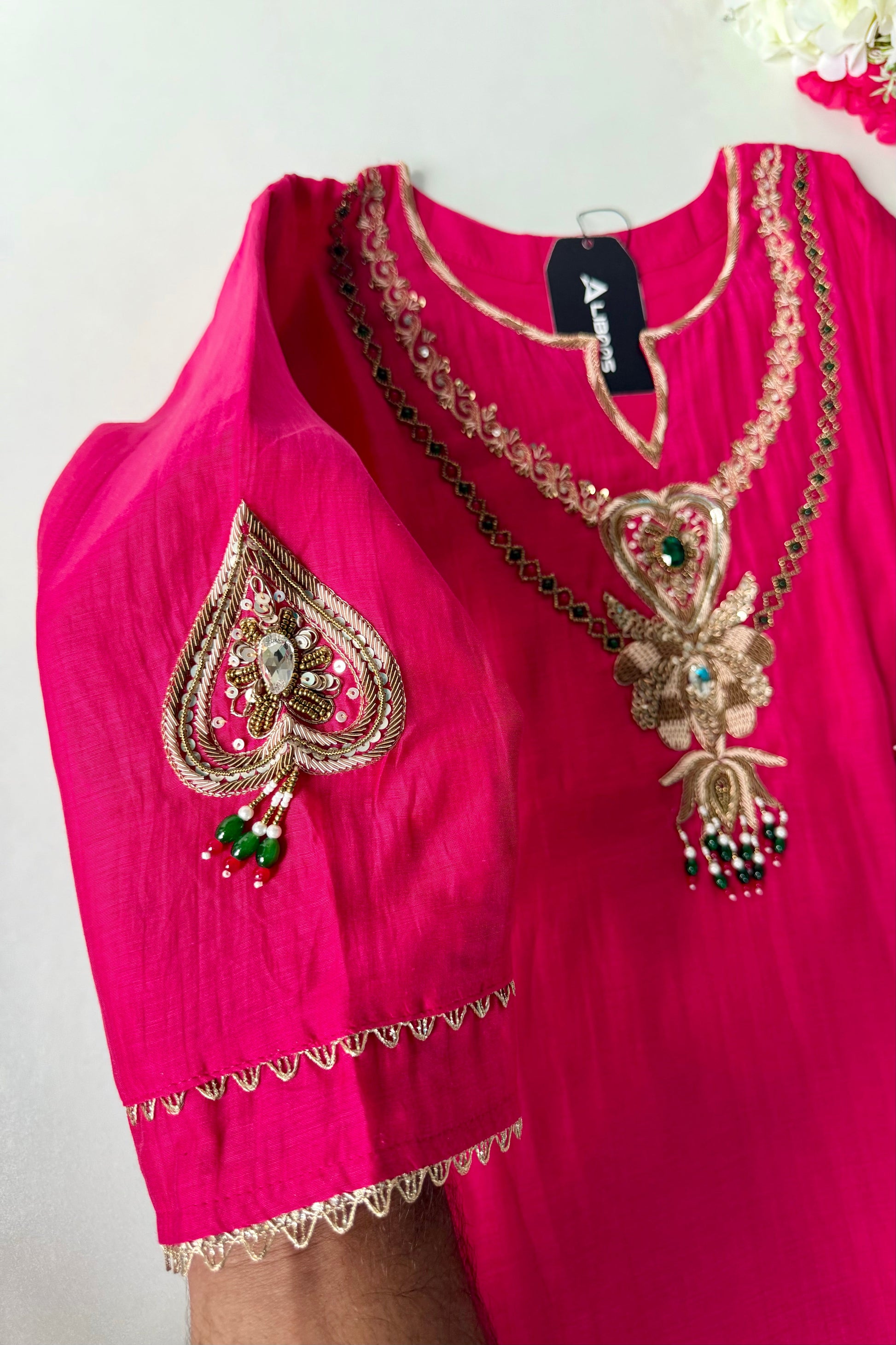“Diamond” Trending Premium Pink  Mul Chanderi A Line Suit set 🛍️