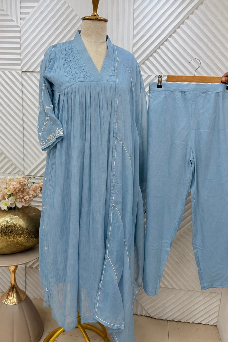 ✨Umang- Pre Book Premium Blue Mul Chanderi Anarkali Kurta Set