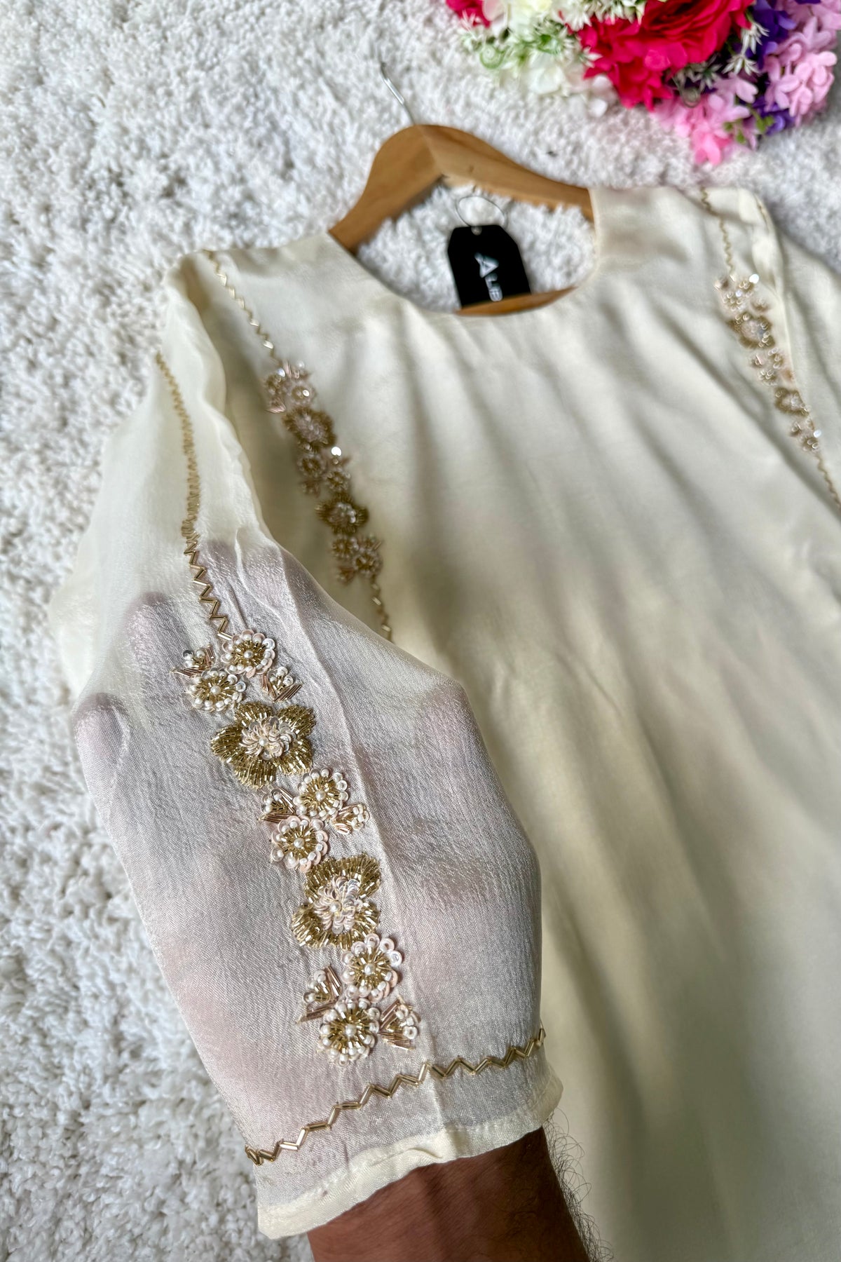 ✨Amara -Introducing Cream Heavy Handwork Chinnon A Line Suit
