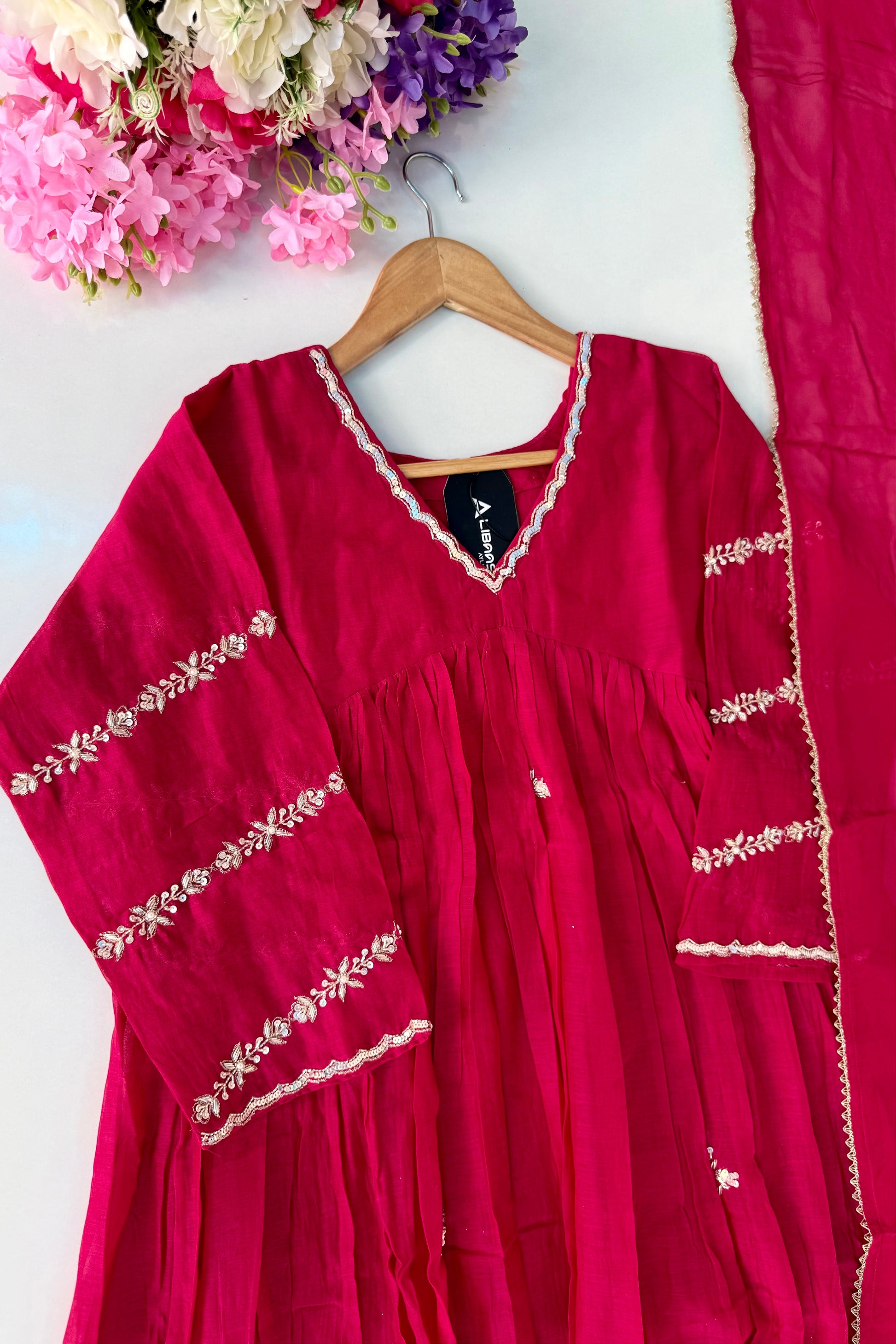 ❤️Princess – Premium Pink Mul Chanderi A Line Kurta Set