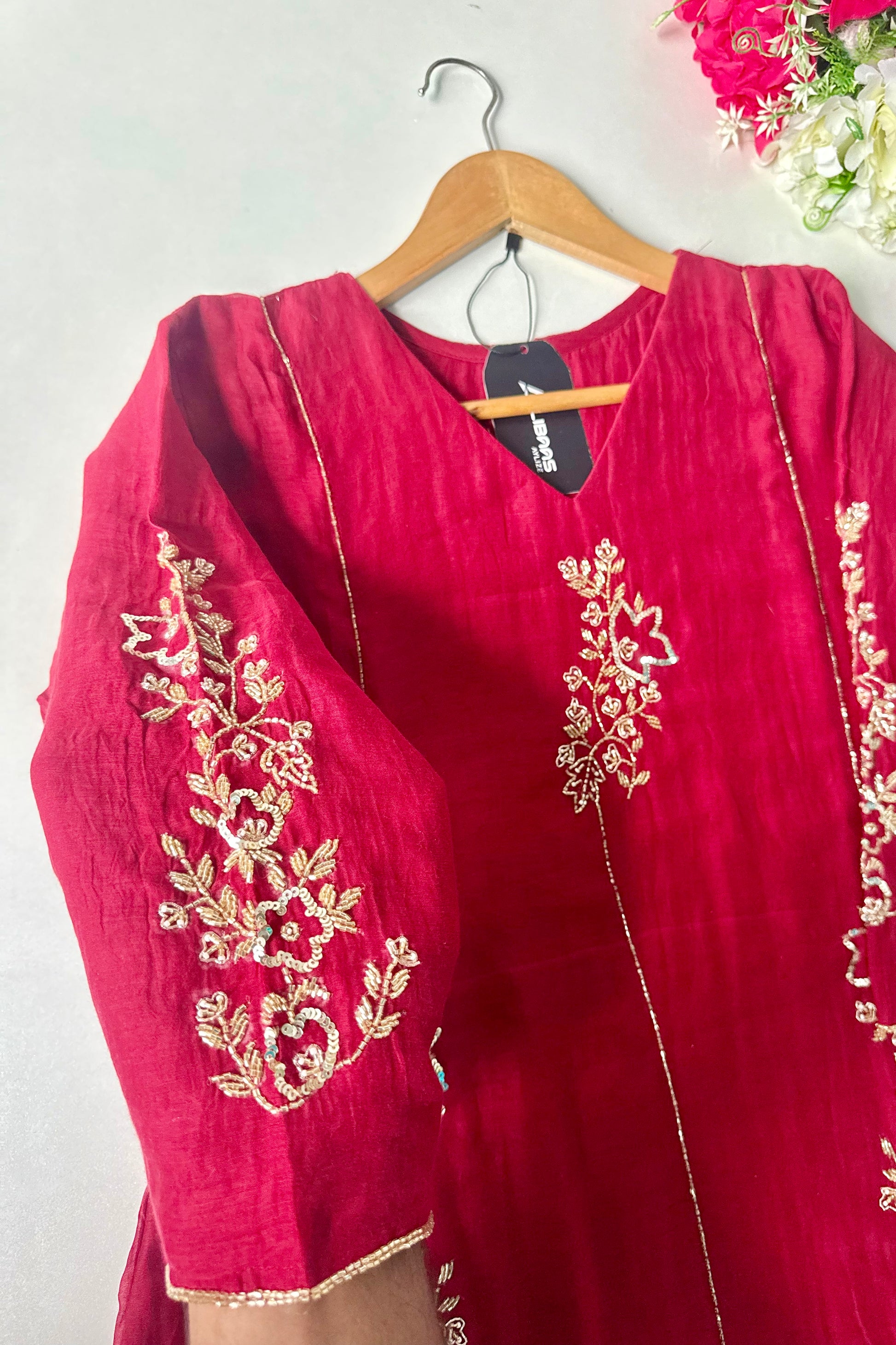 ✨”Rida - Premium Red Mul Chanderi A-Line Kurta Set