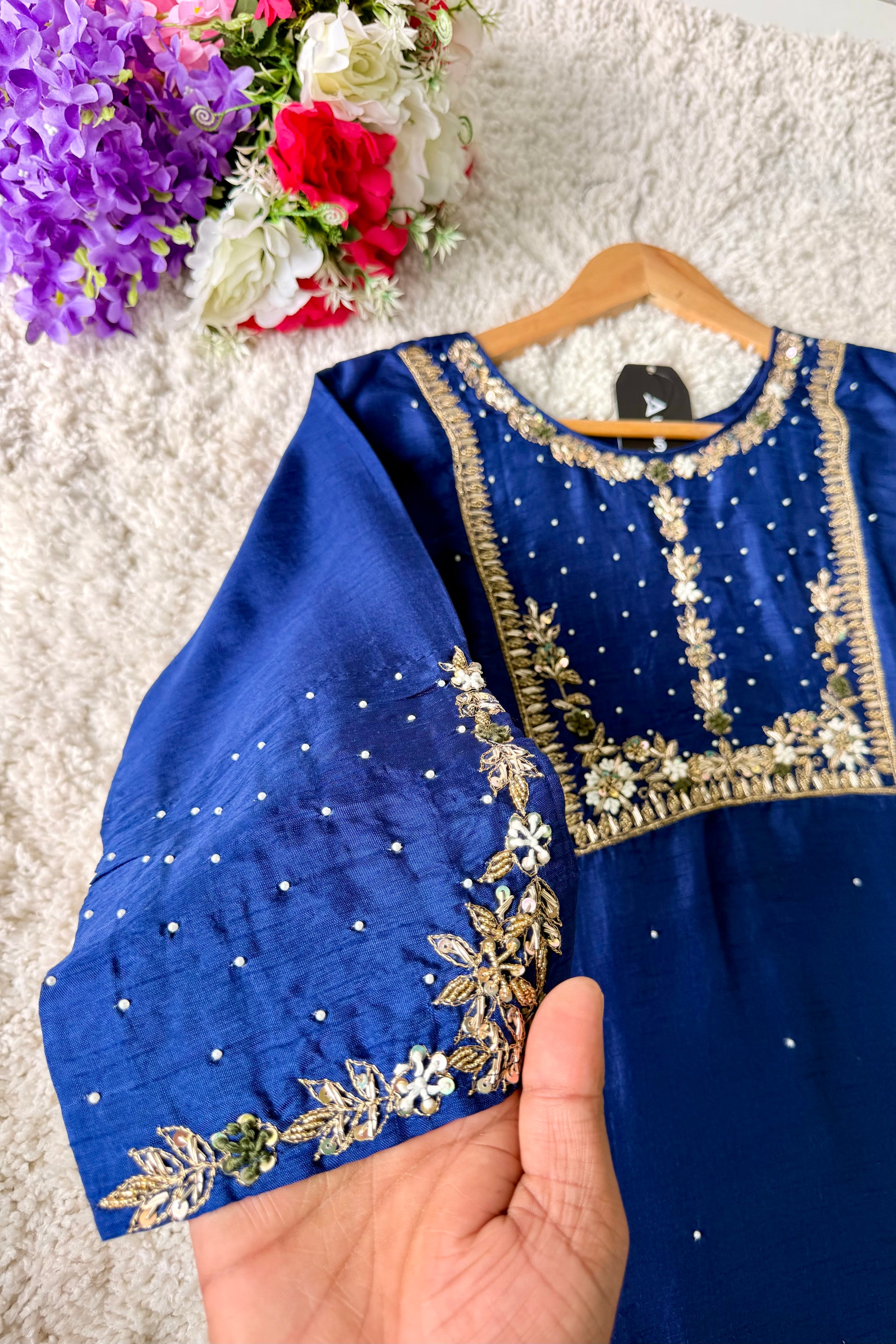 “ALKA” A very beautiful Blue piece with zardozi & zari handwork set