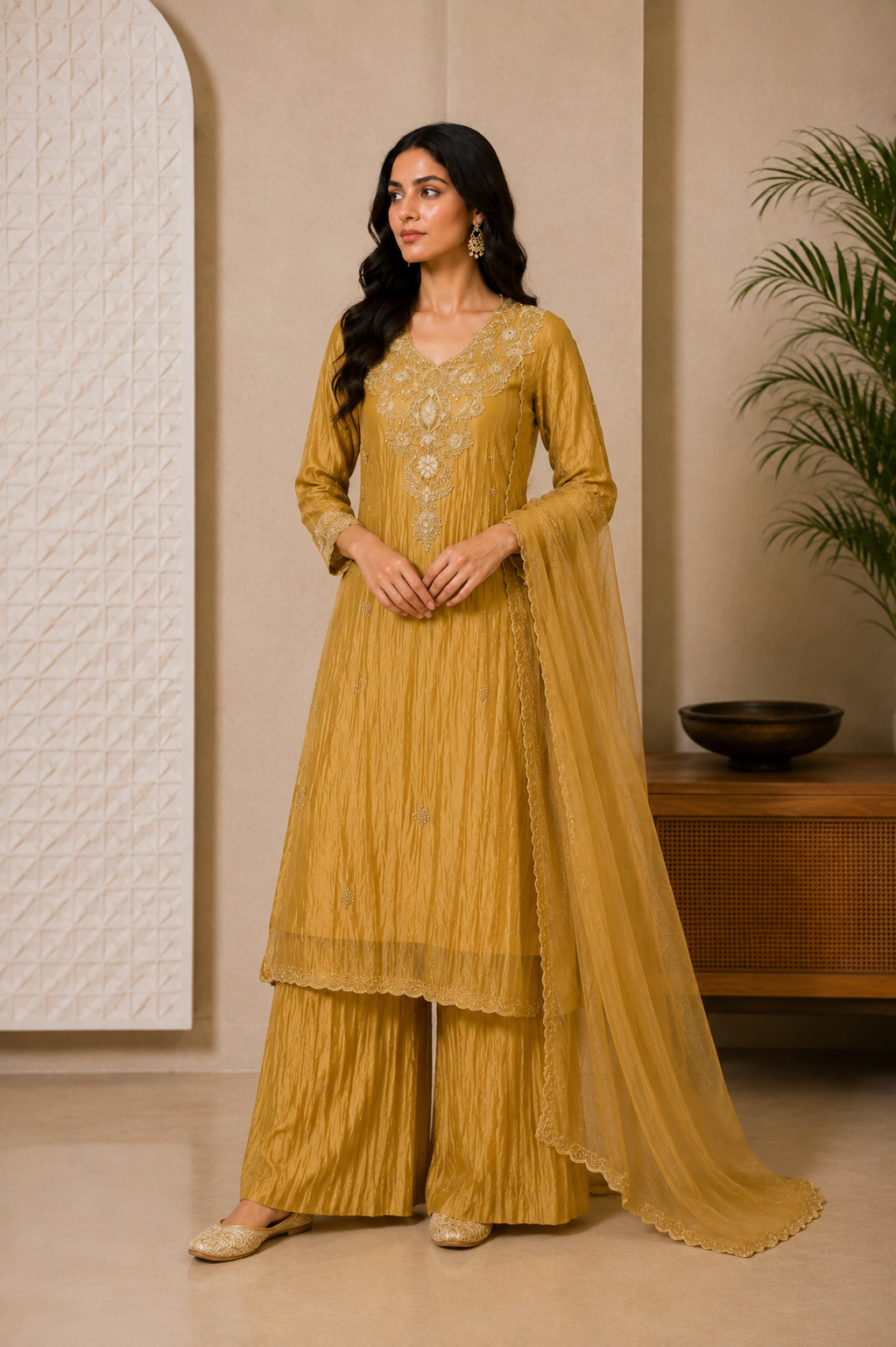 ✨Abeer Gold – Designer Gold Glass Tissue Kurta Set