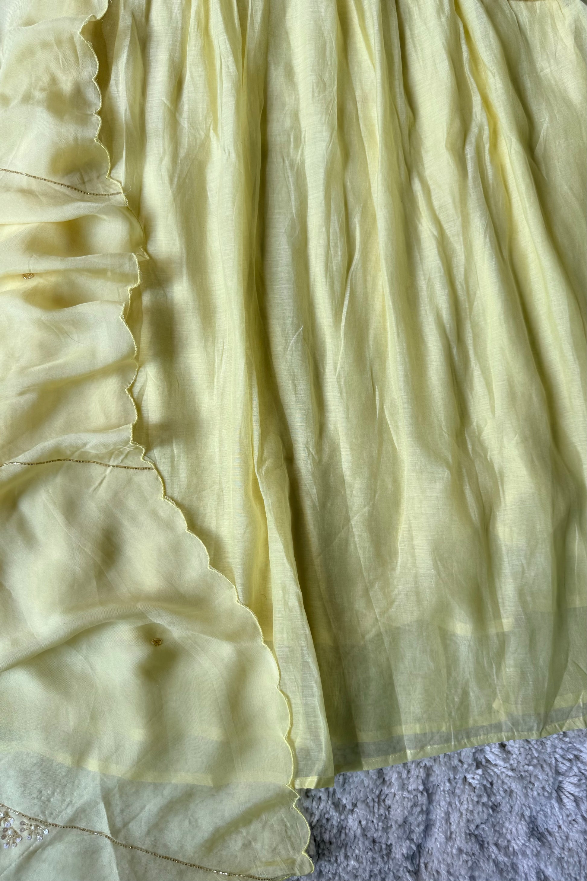 ✨Umang- Premium Yellow Mul Chanderi Anarkali Kurta Set