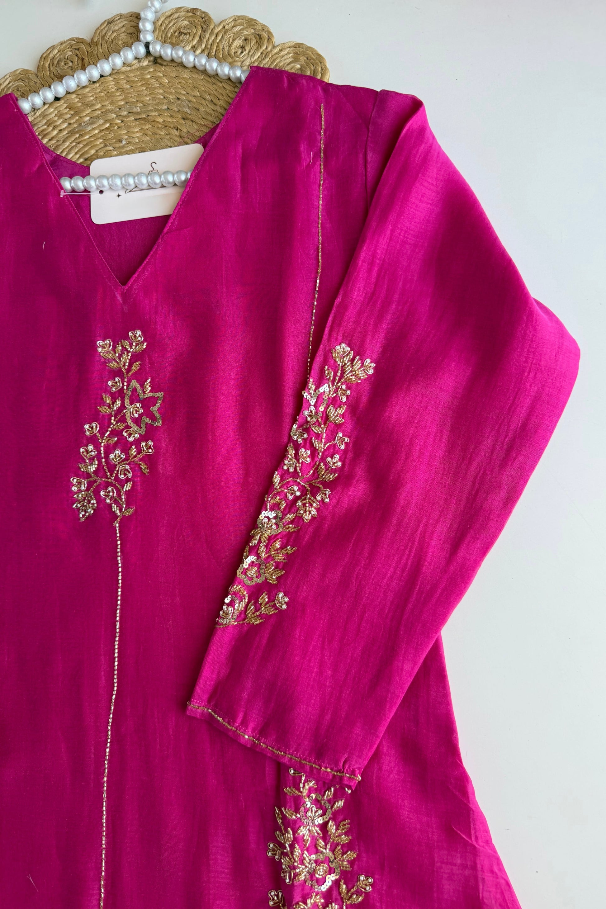 ✨”Rida - Premium Pink Mul Chanderi A-Line Kurta Set