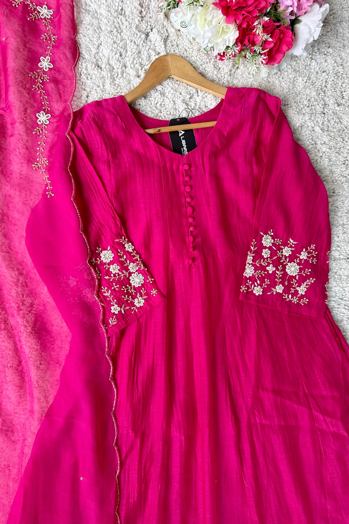 ✨Ay10- Beautiful Pink Mul Chanderi A Line Kurta set 💕