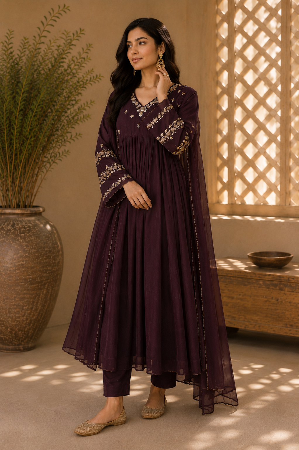 “Az026” Premium Party Wear Chinnon Anarkali Suit set 🛍️