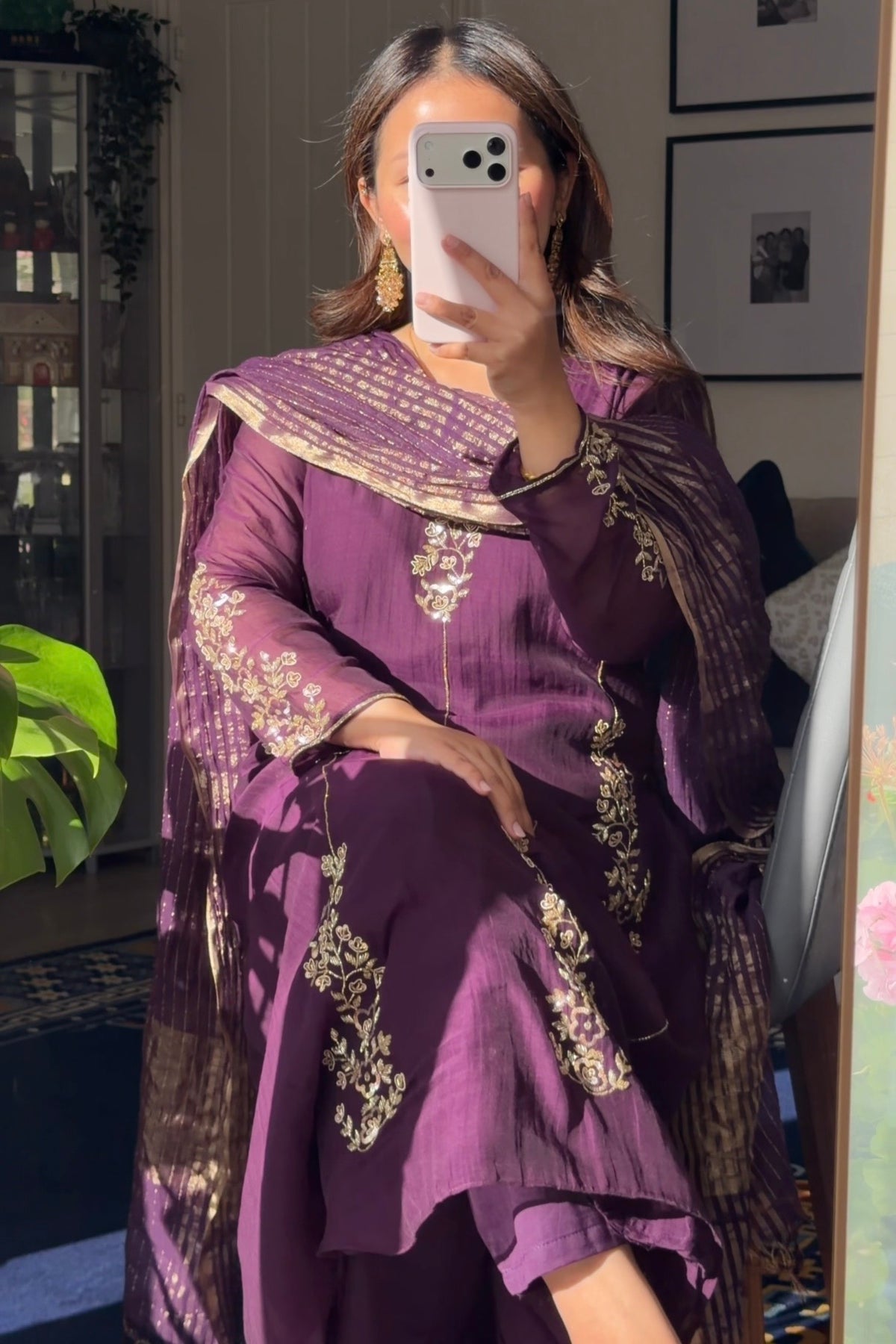 ✨Rida - Premium Purple Mul Chanderi A-Line Kurta Set