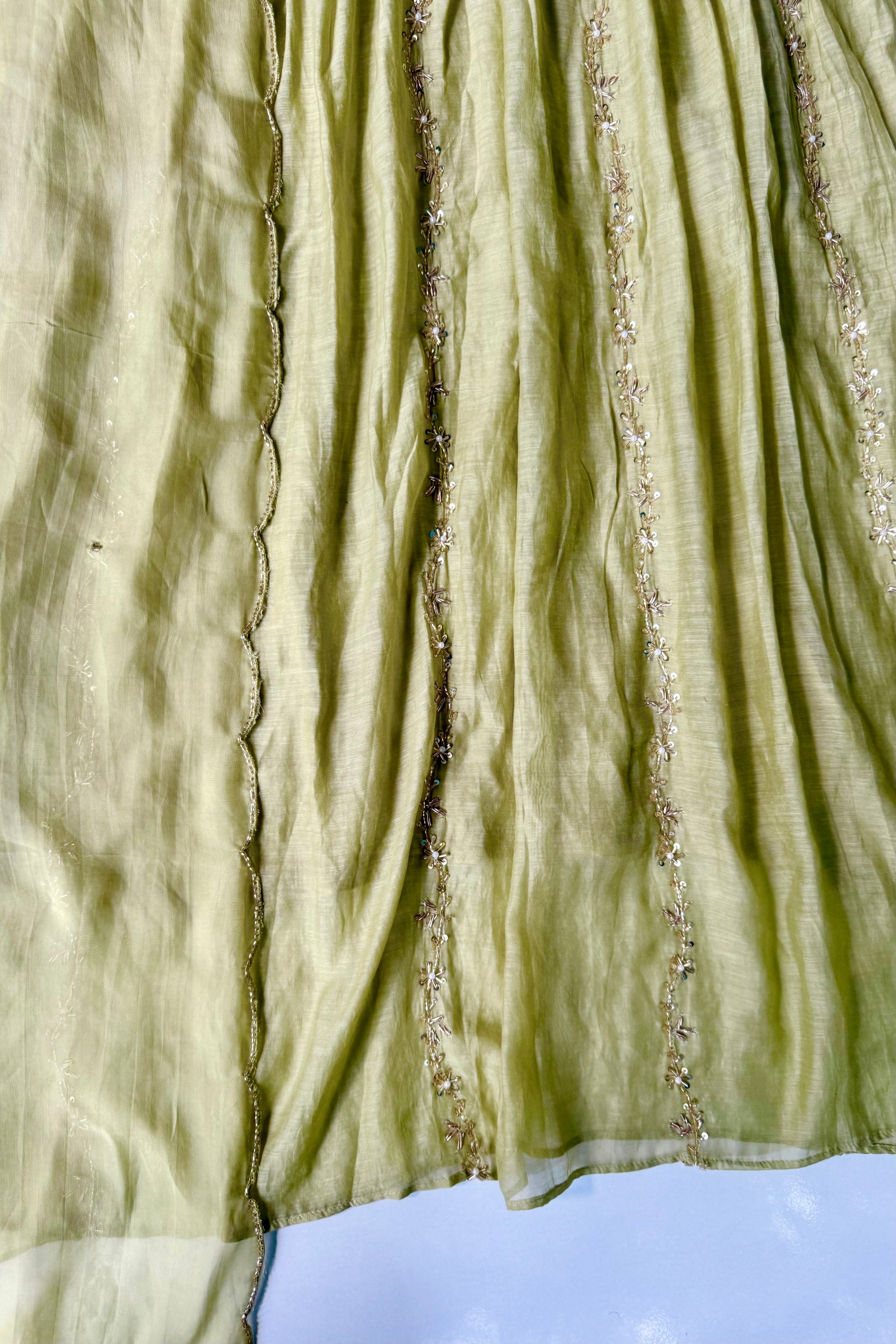 ✨Florence - Olive Pistachio Mul Chanderi Anarkali Suit set 🛍️